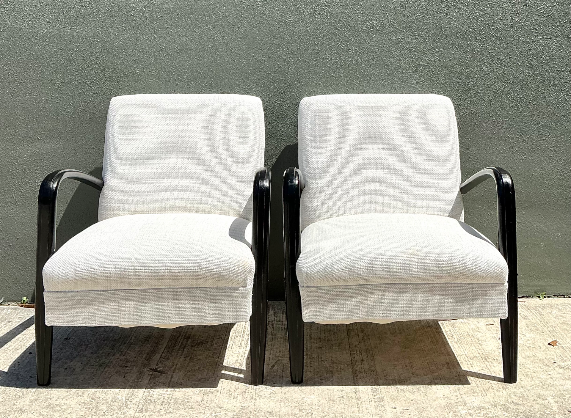 Vintage MCM Black Wood Lounge Chairs - Pair - Back view