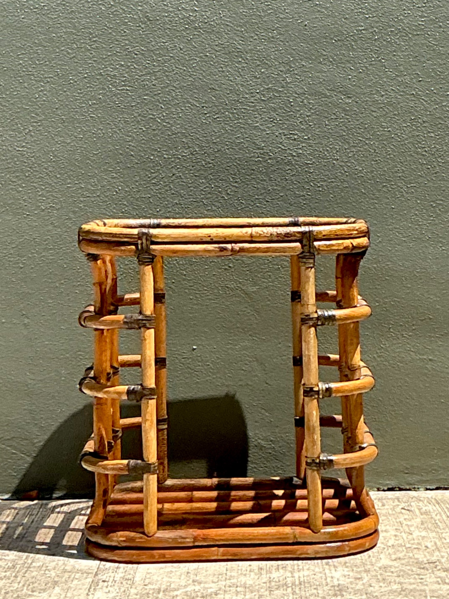 Vintage Rattan and Glass Accent Table - Side view