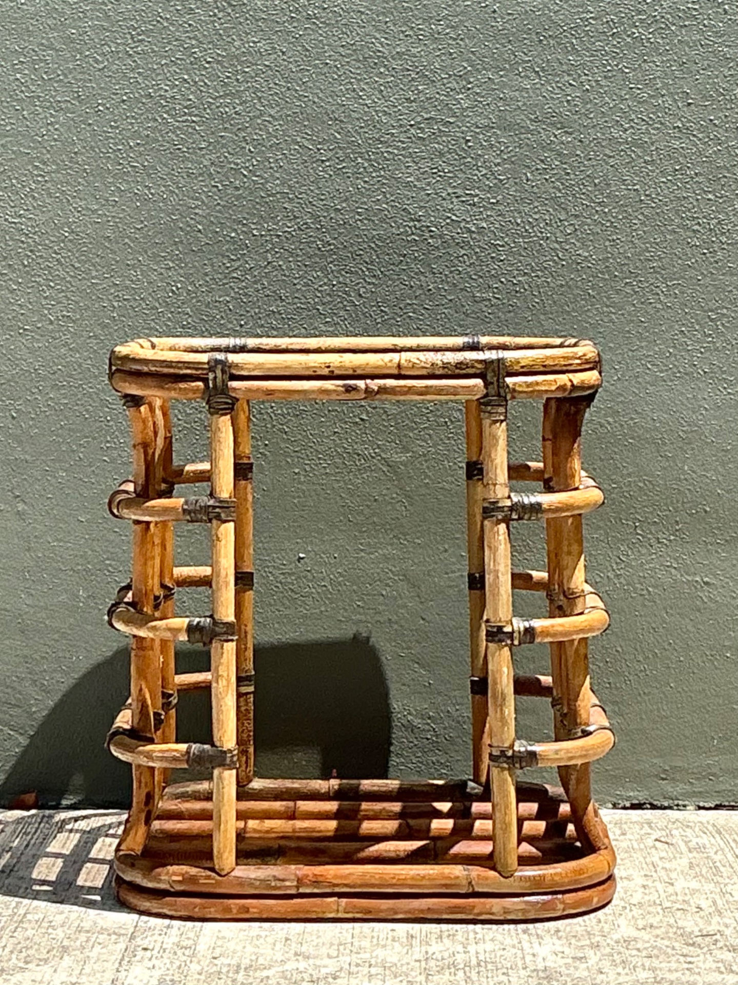 Vintage Rattan and Glass Accent Table - Top view