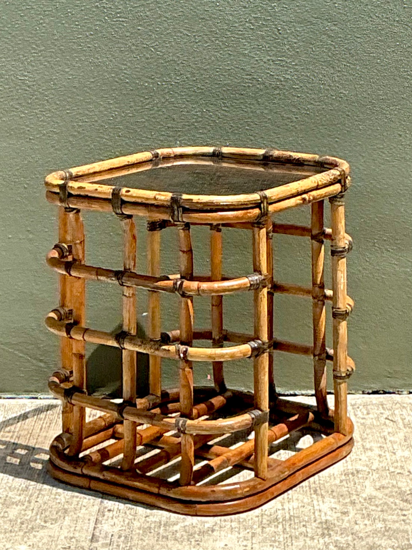 Vintage Rattan and Glass Accent Table - Detail view