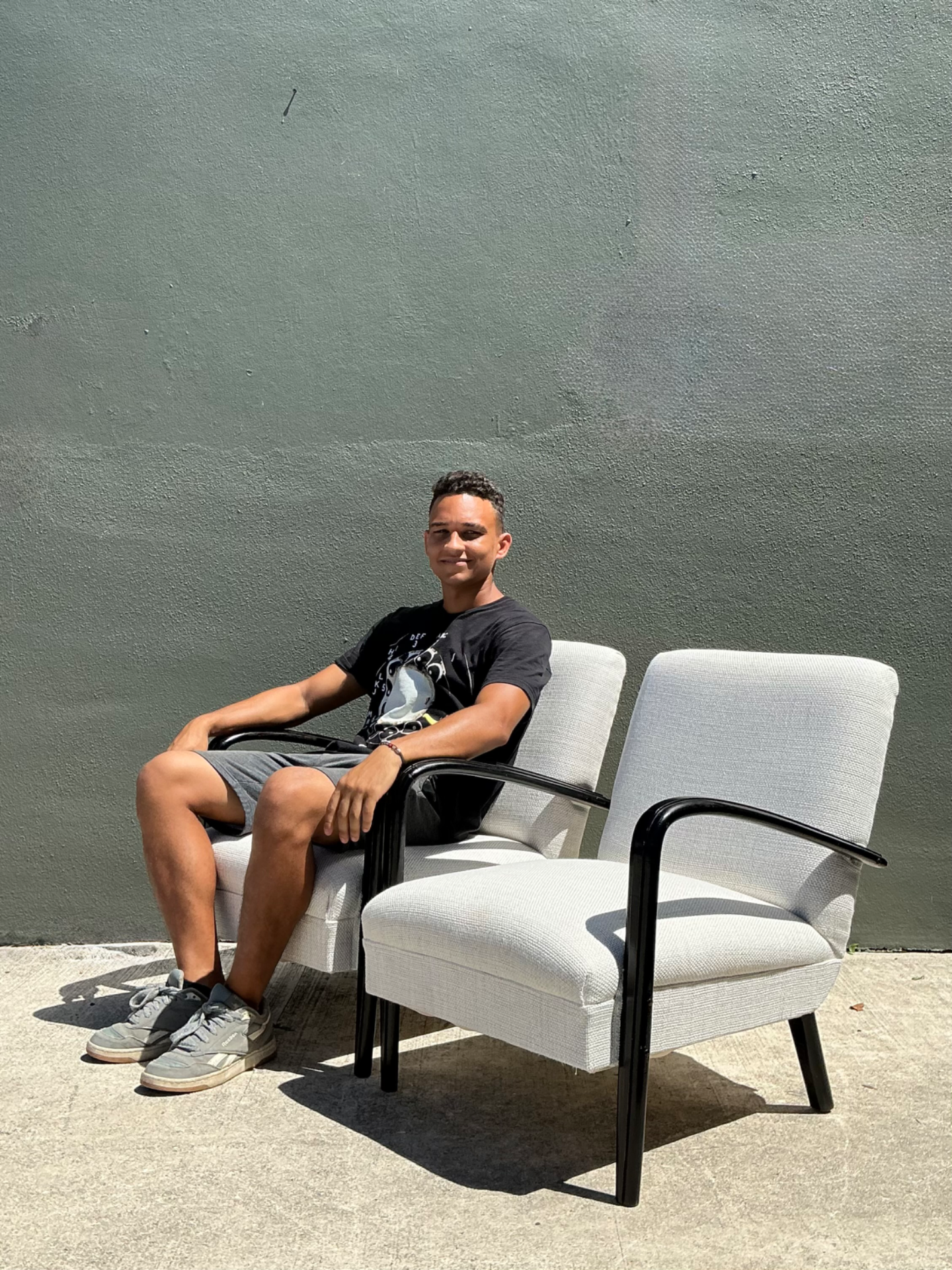 Vintage MCM Black Wood Lounge Chairs - Pair - Side view