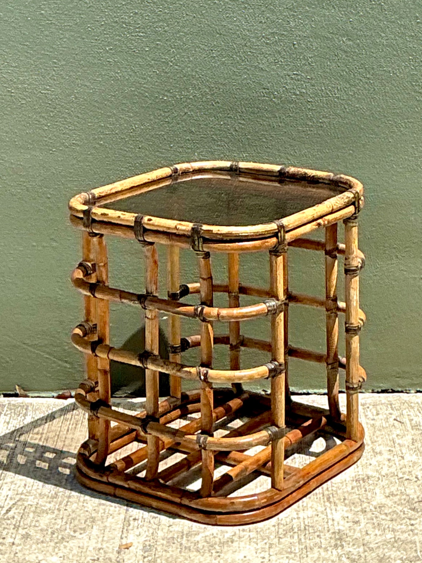 Vintage Rattan and Glass Accent Table - Top view