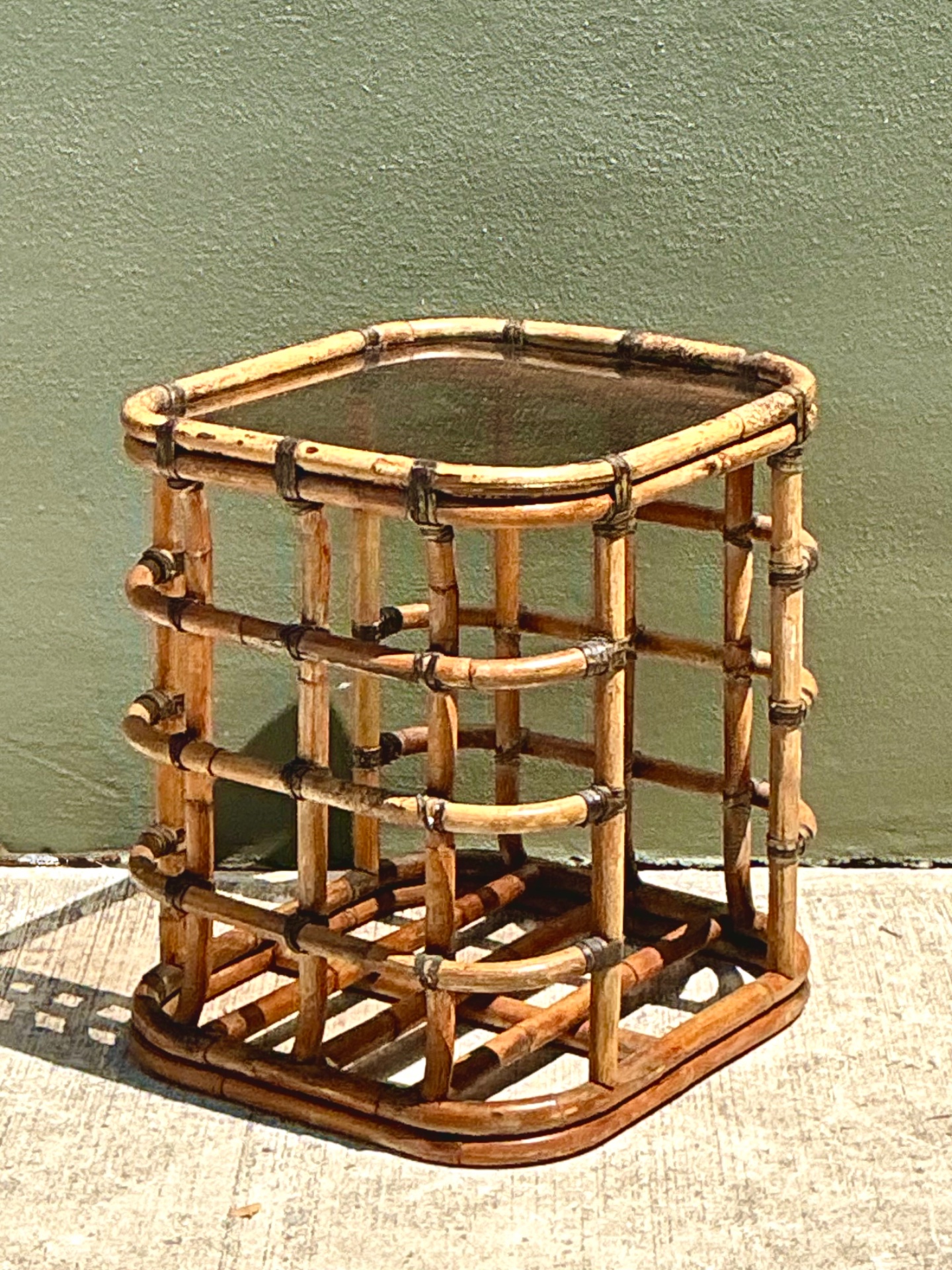 Vintage Rattan and Glass Accent Table - Back view