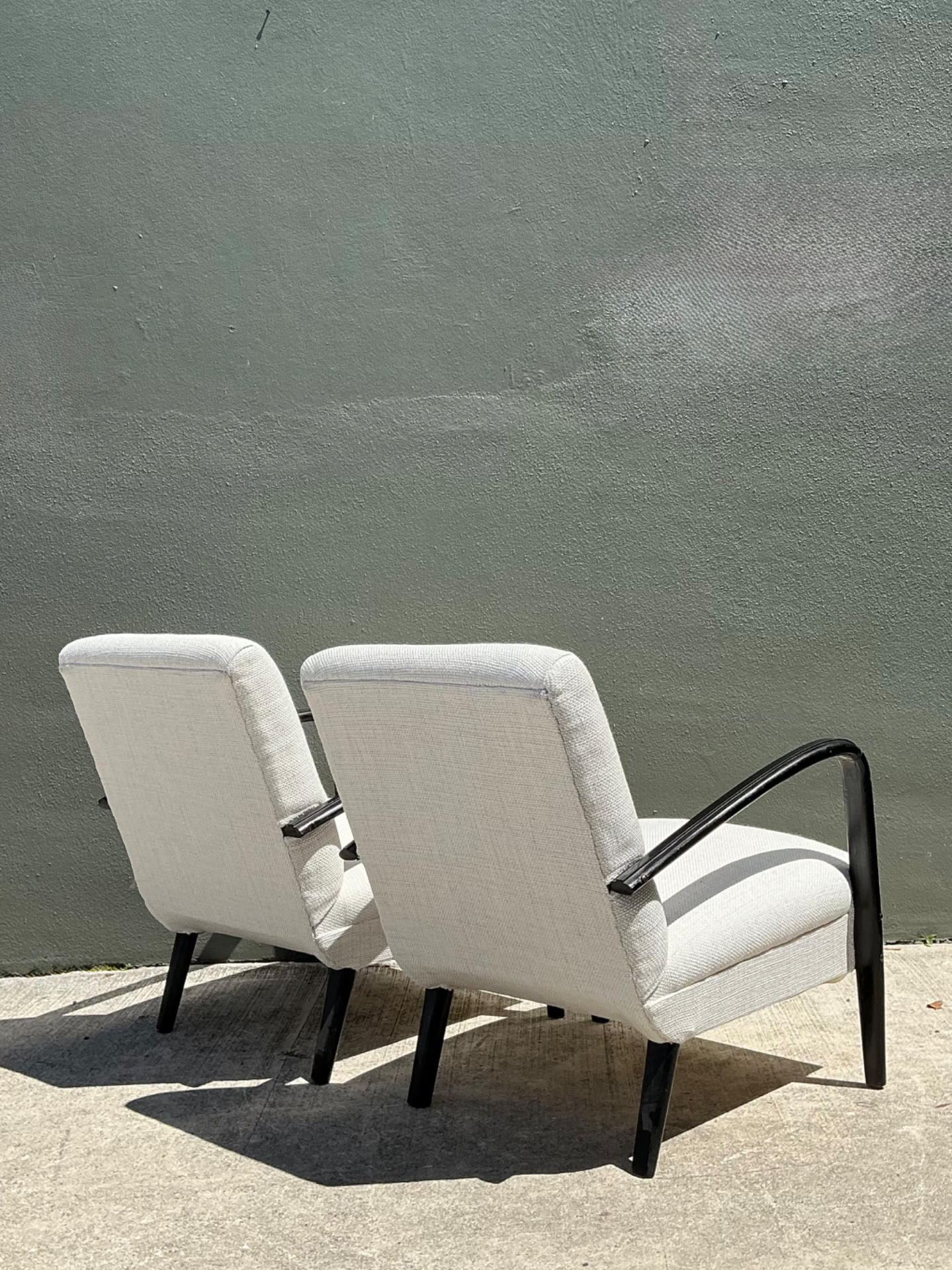 Vintage MCM Black Wood Lounge Chairs - Pair - Top view