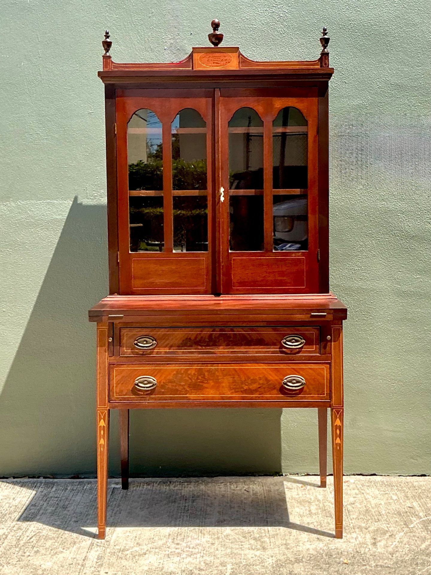 Vintage Marquetry Secretary Desk - Back view