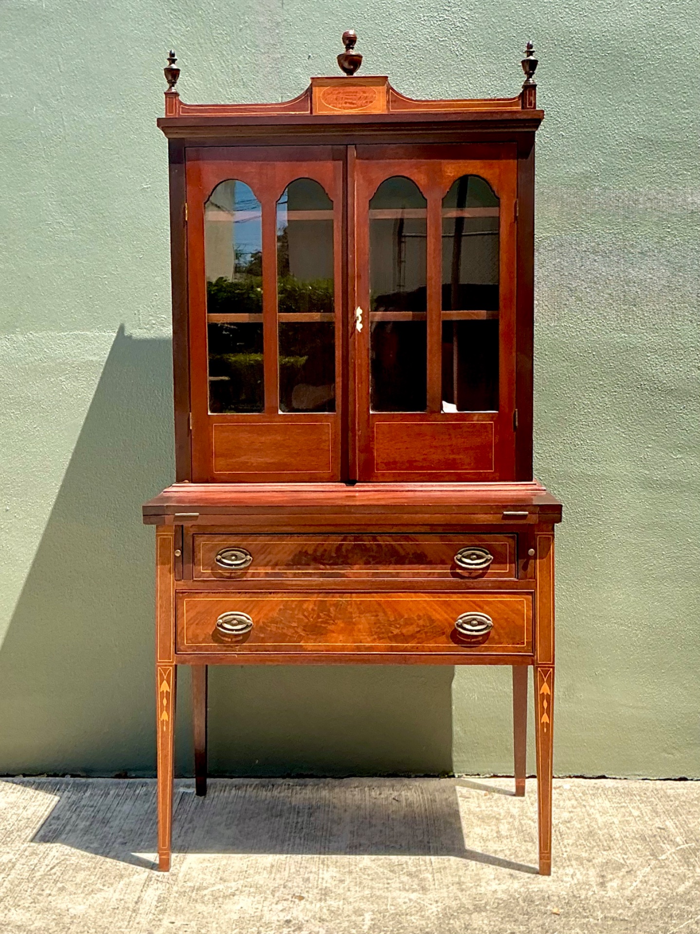 Vintage Marquetry Secretary Desk - Back view