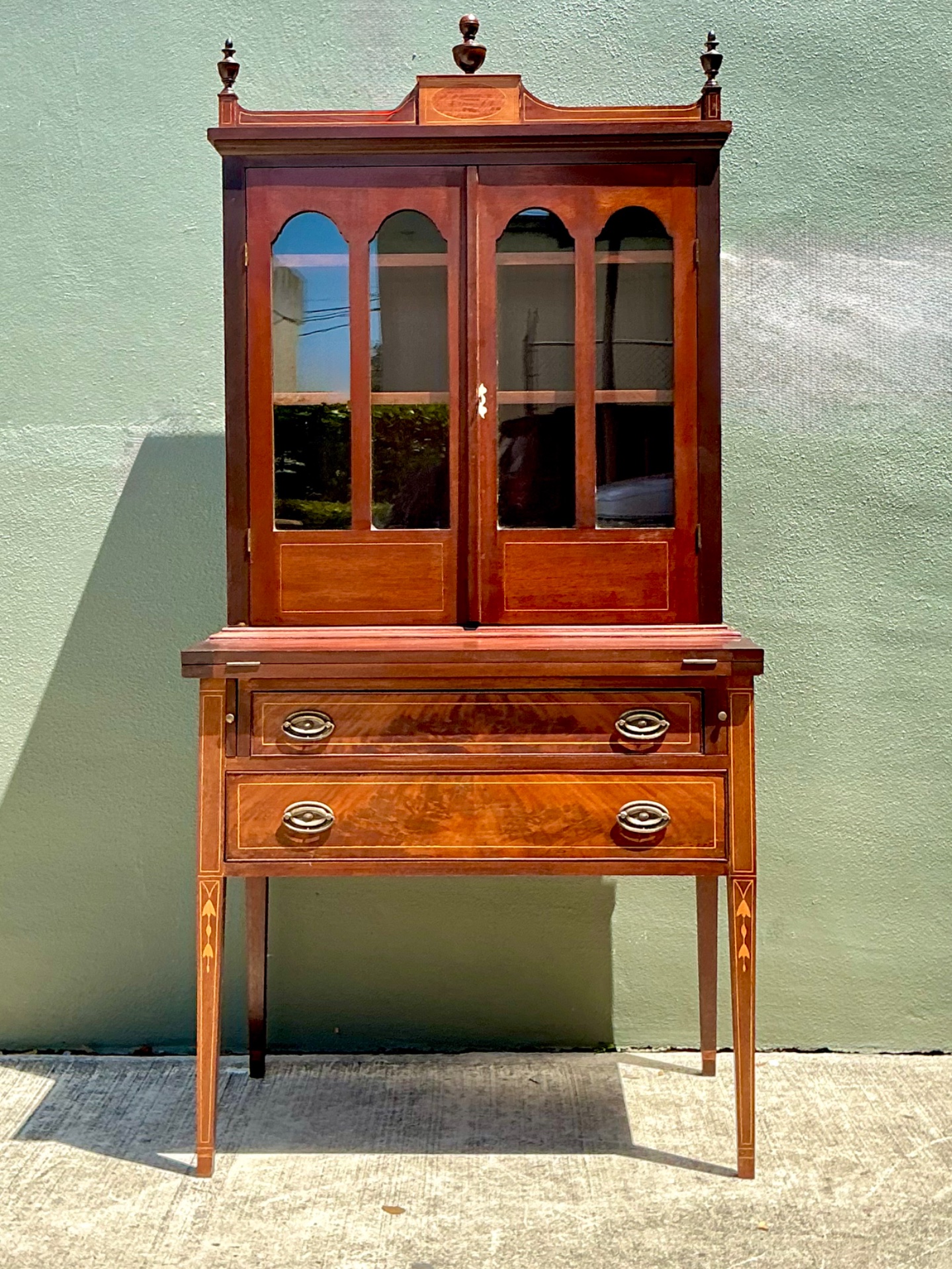 Vintage Marquetry Secretary Desk - Top view