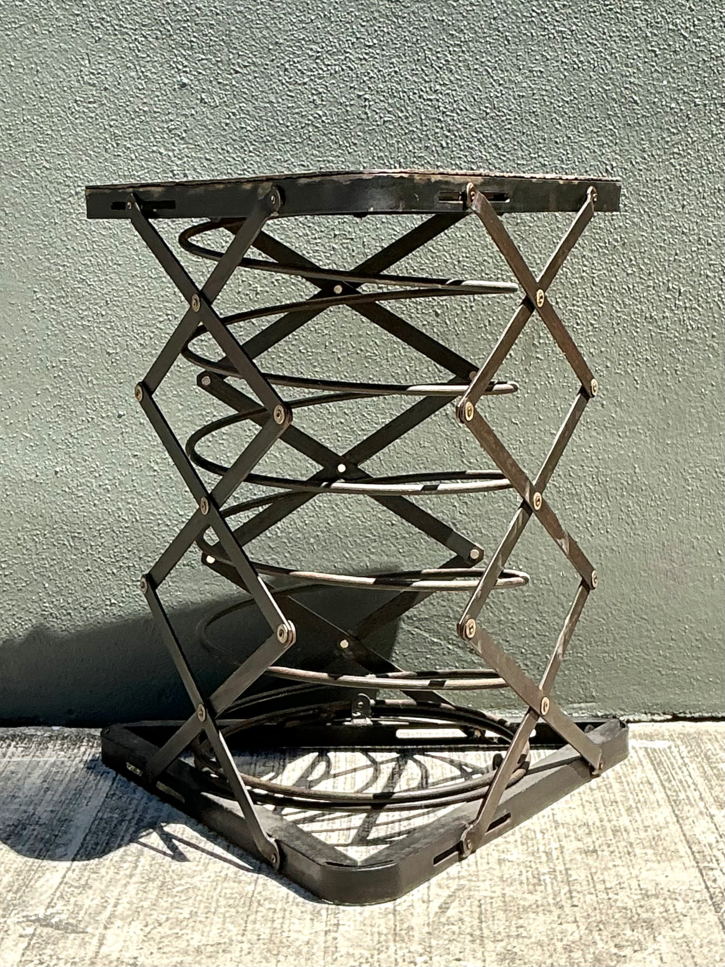 Vintage Industrial Metal and Stone Side Table - Side view