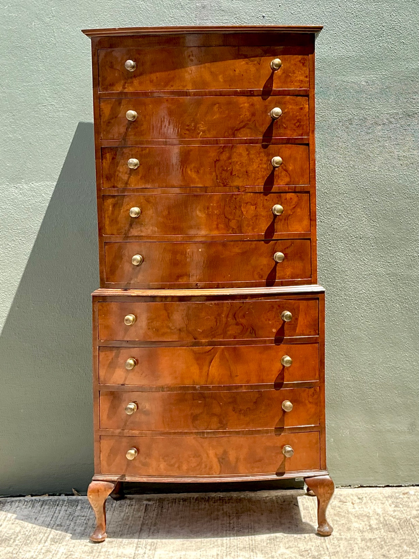 Vintage Queen Anne Style Wood Tallboy Dresser - Detail view
