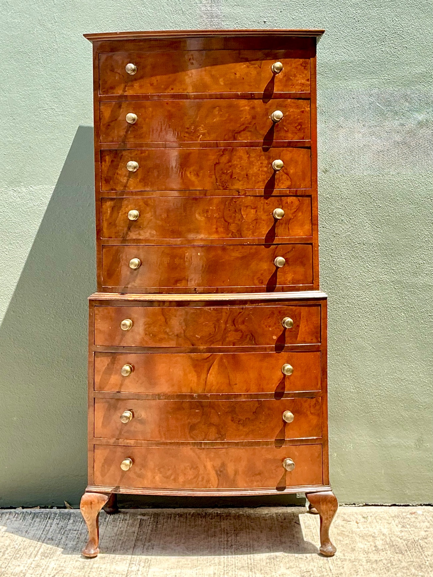 Vintage Queen Anne Style Wood Tallboy Dresser - Top view