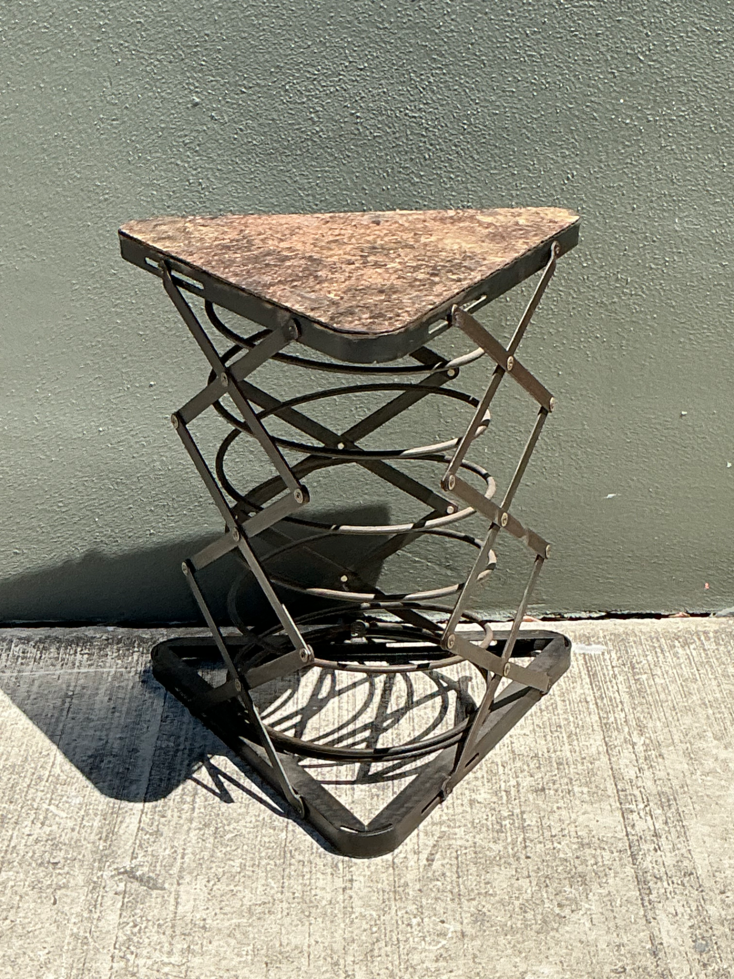 Vintage Industrial Metal and Stone Side Table - Top view