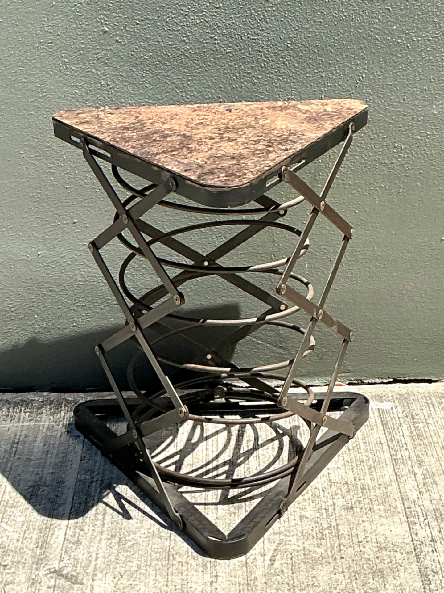 Vintage Industrial Metal and Stone Side Table - Back view