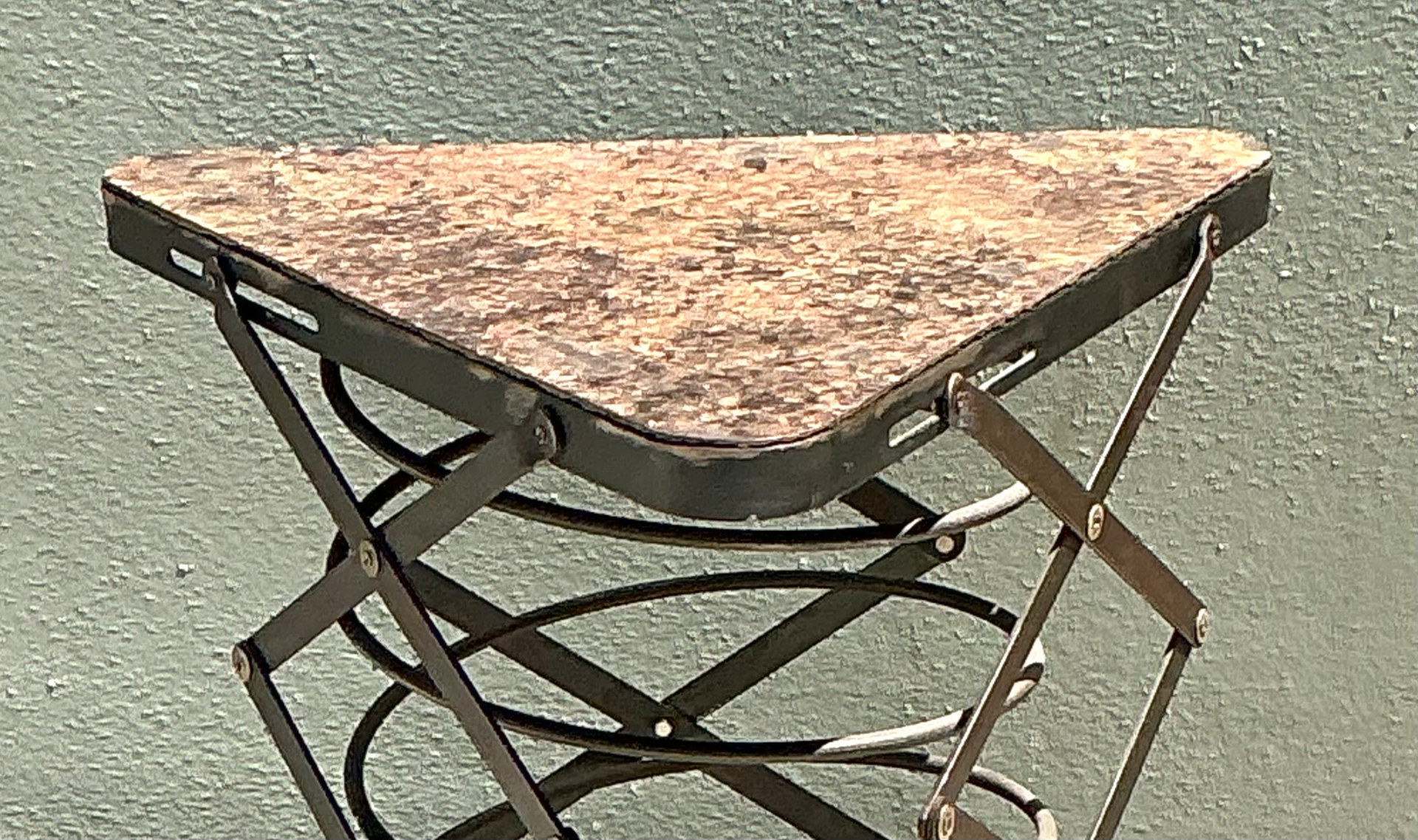 Vintage Industrial Metal and Stone Side Table - Detail view