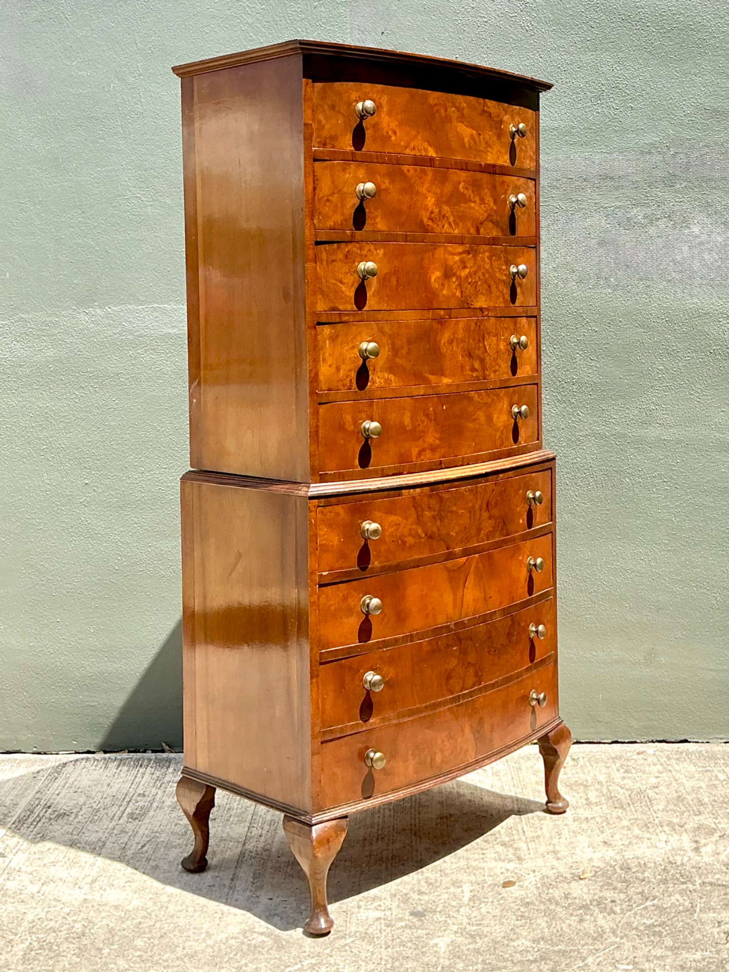 Vintage Queen Anne Style Wood Tallboy Dresser - Side view