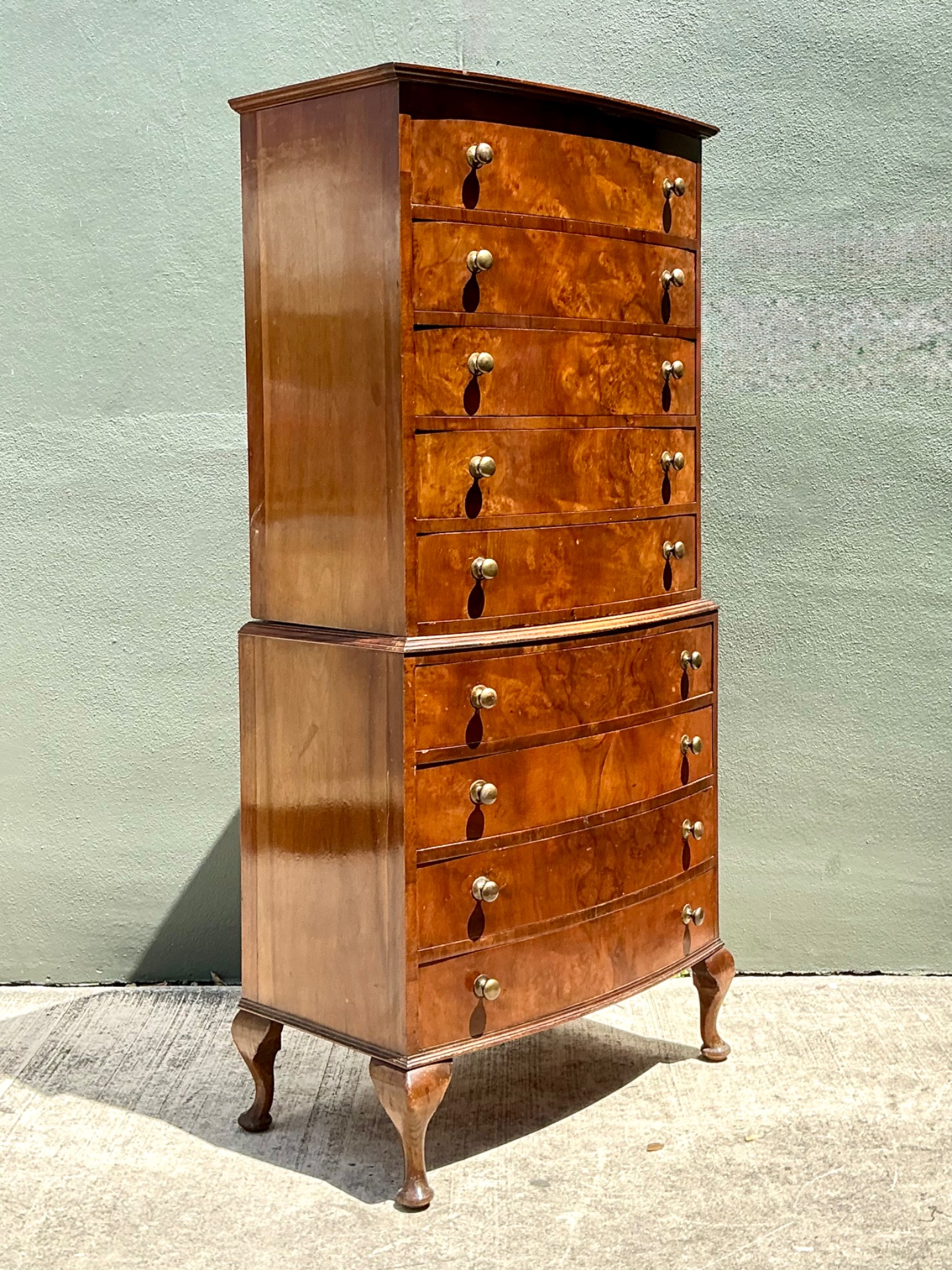 Vintage Queen Anne Style Wood Tallboy Dresser - Back view