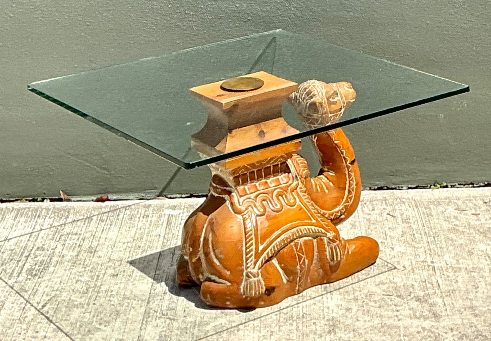 Vintage Carved Wood Camel Glass Table - Detail view