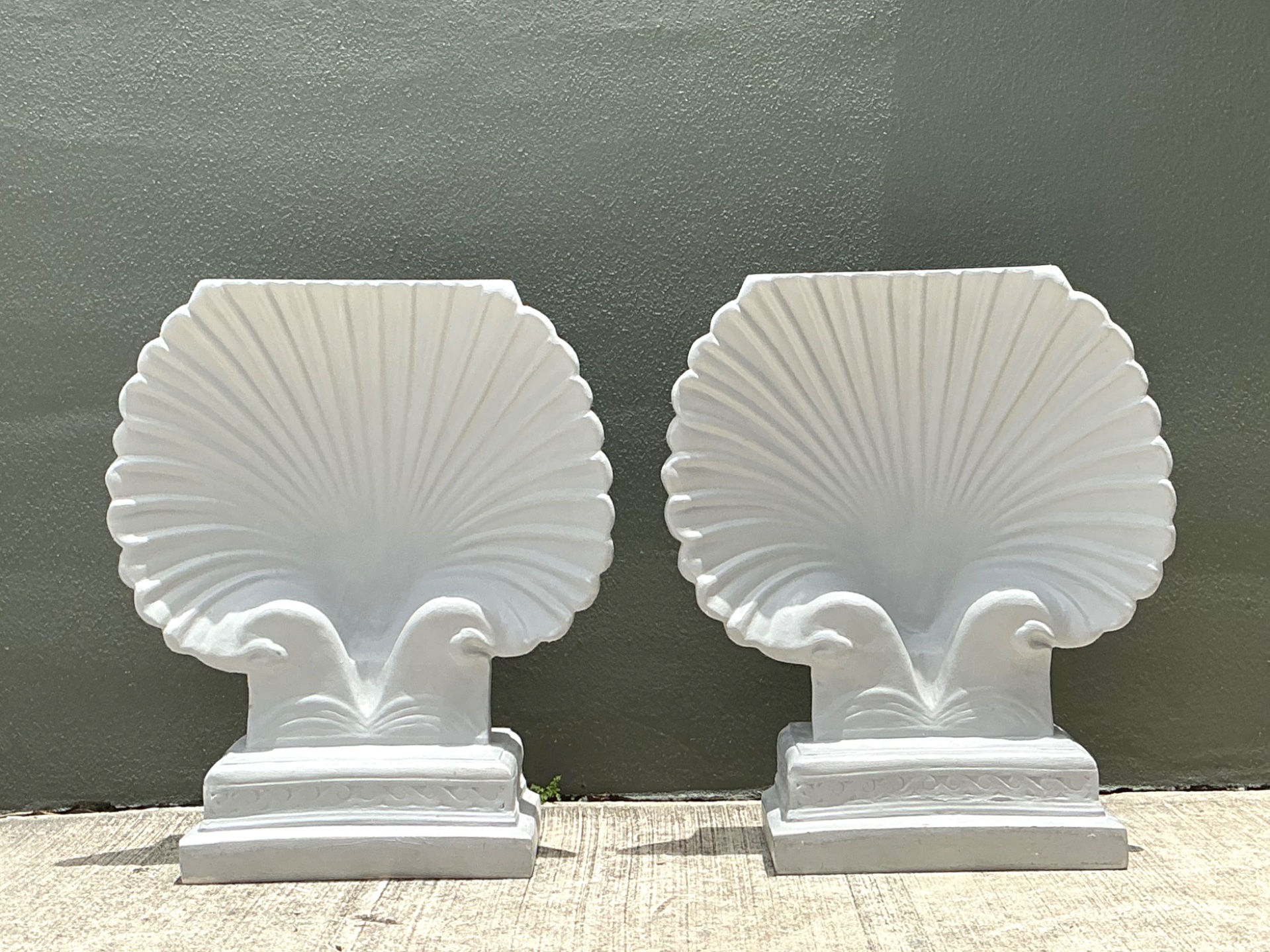 Vintage Clam Shell Pedestals - Set Of 2 - Side view