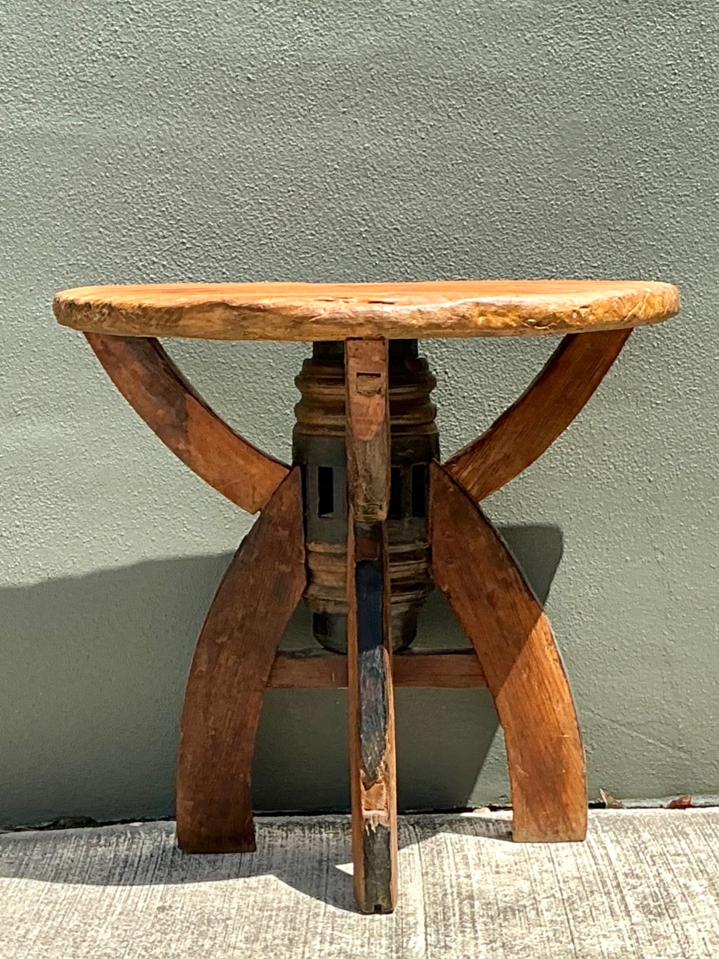 Vintage Rustic Wood Side Table - Side view
