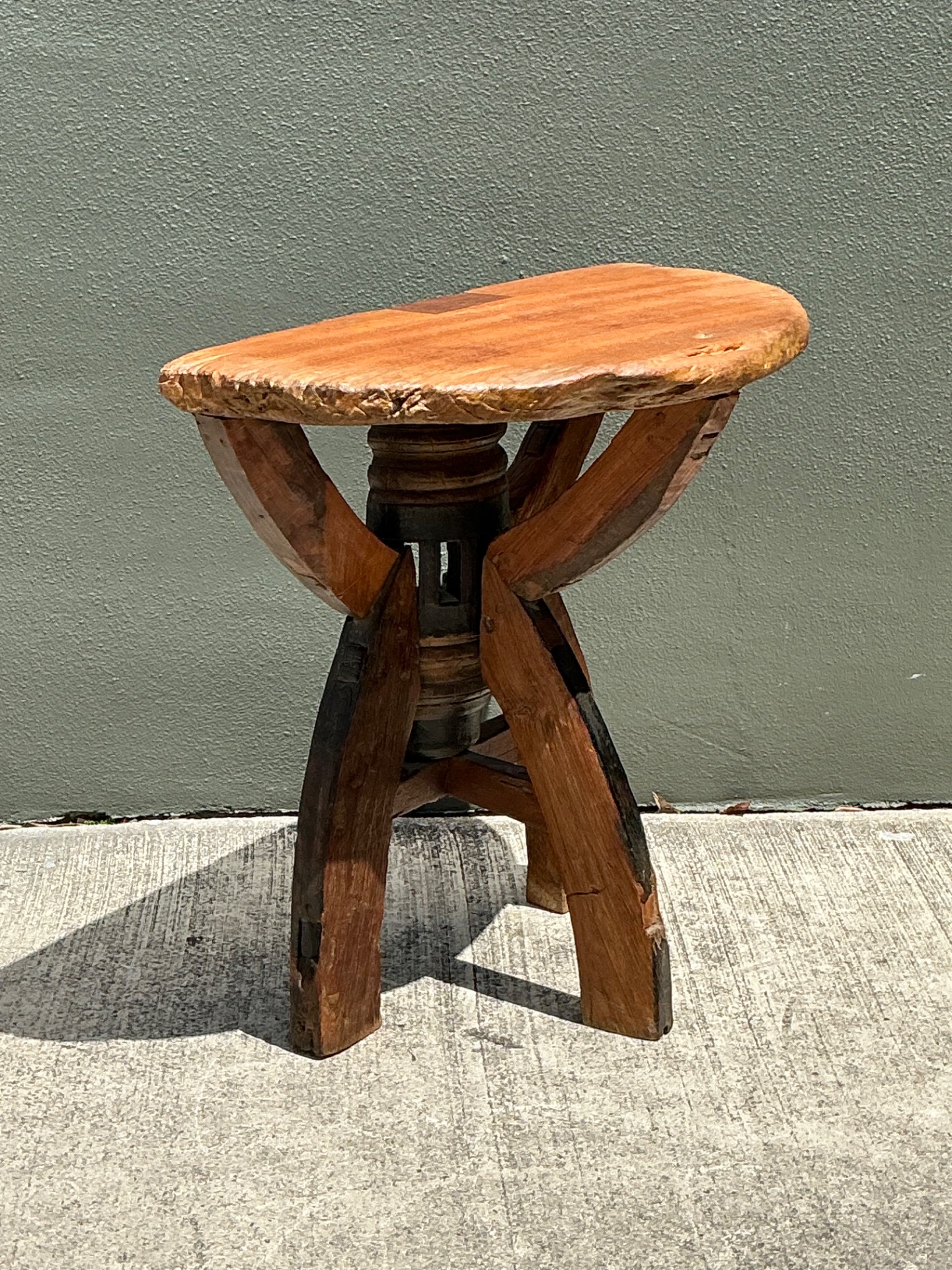 Vintage Rustic Wood Side Table - Back view