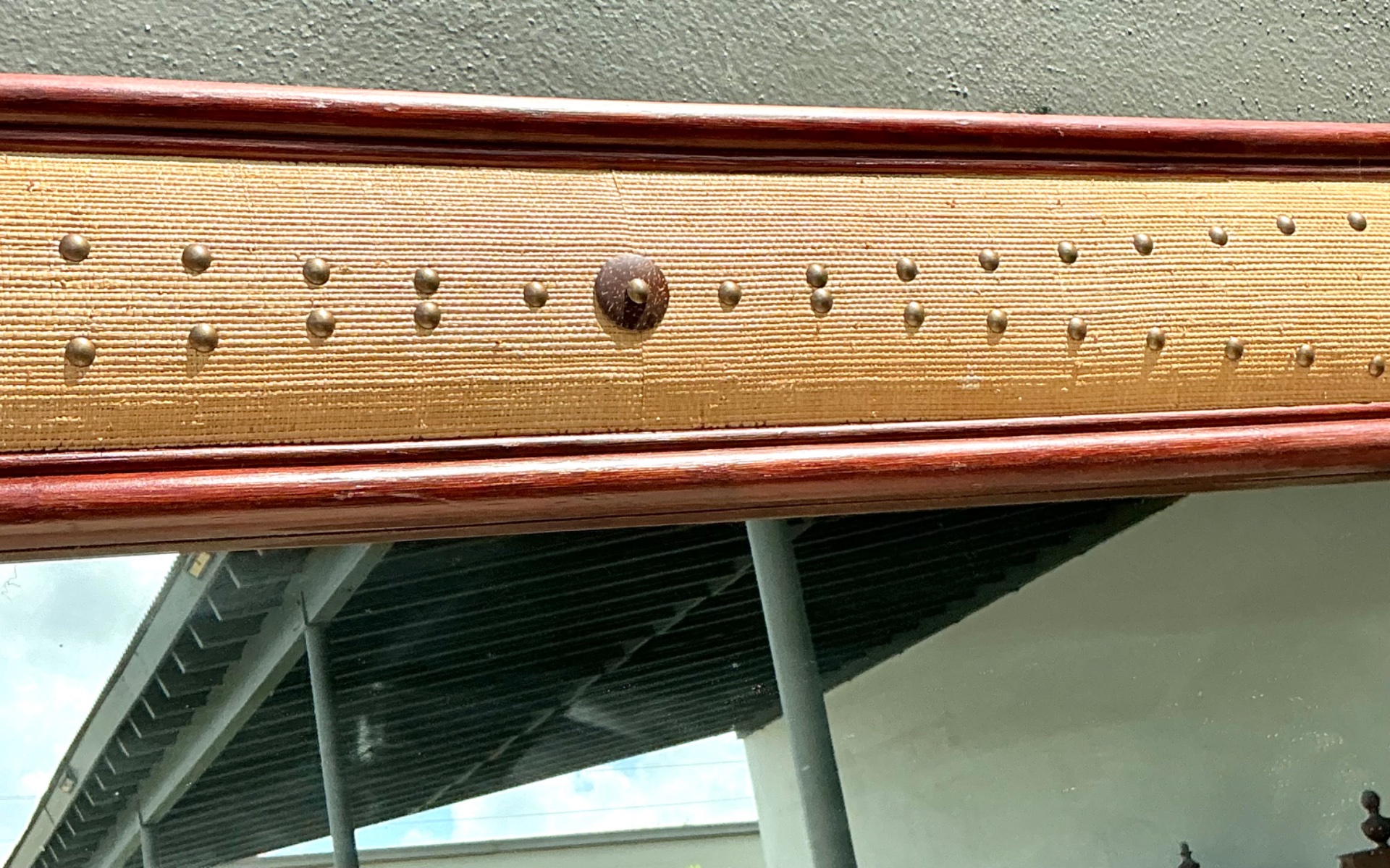 Vintage Seagrass Studded Wood Floor Mirror - Top view