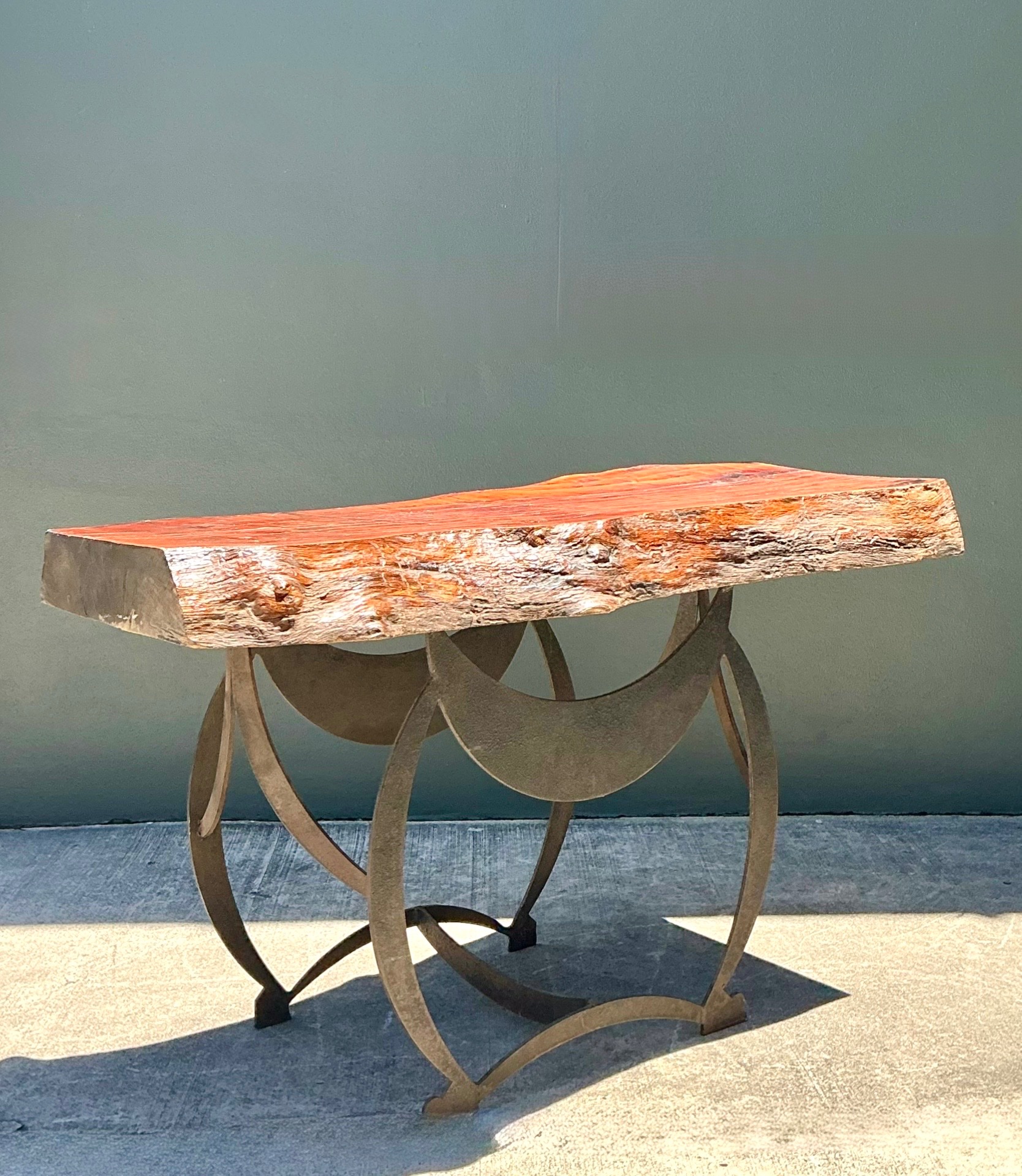 Vintage Live Edge Wood Console Table - Side view