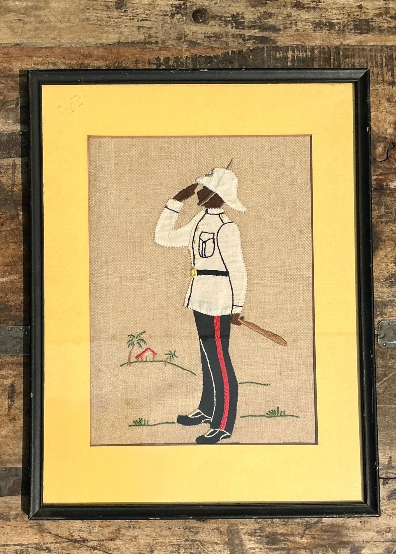 Vintage Embroidered Military Figure in Frame - Detail view