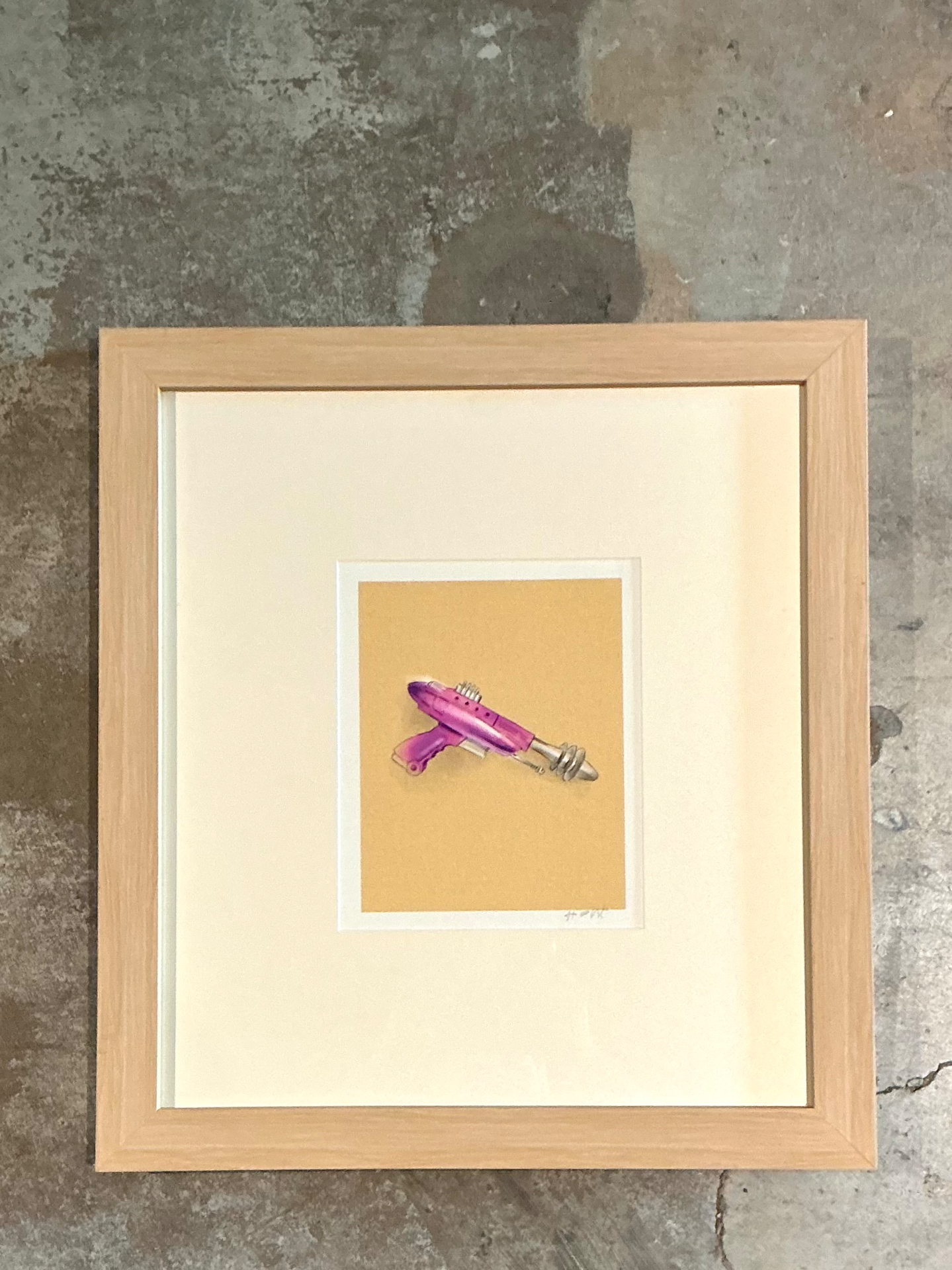 Vintage Framed Ray Gun Illustration on Paper - Side view