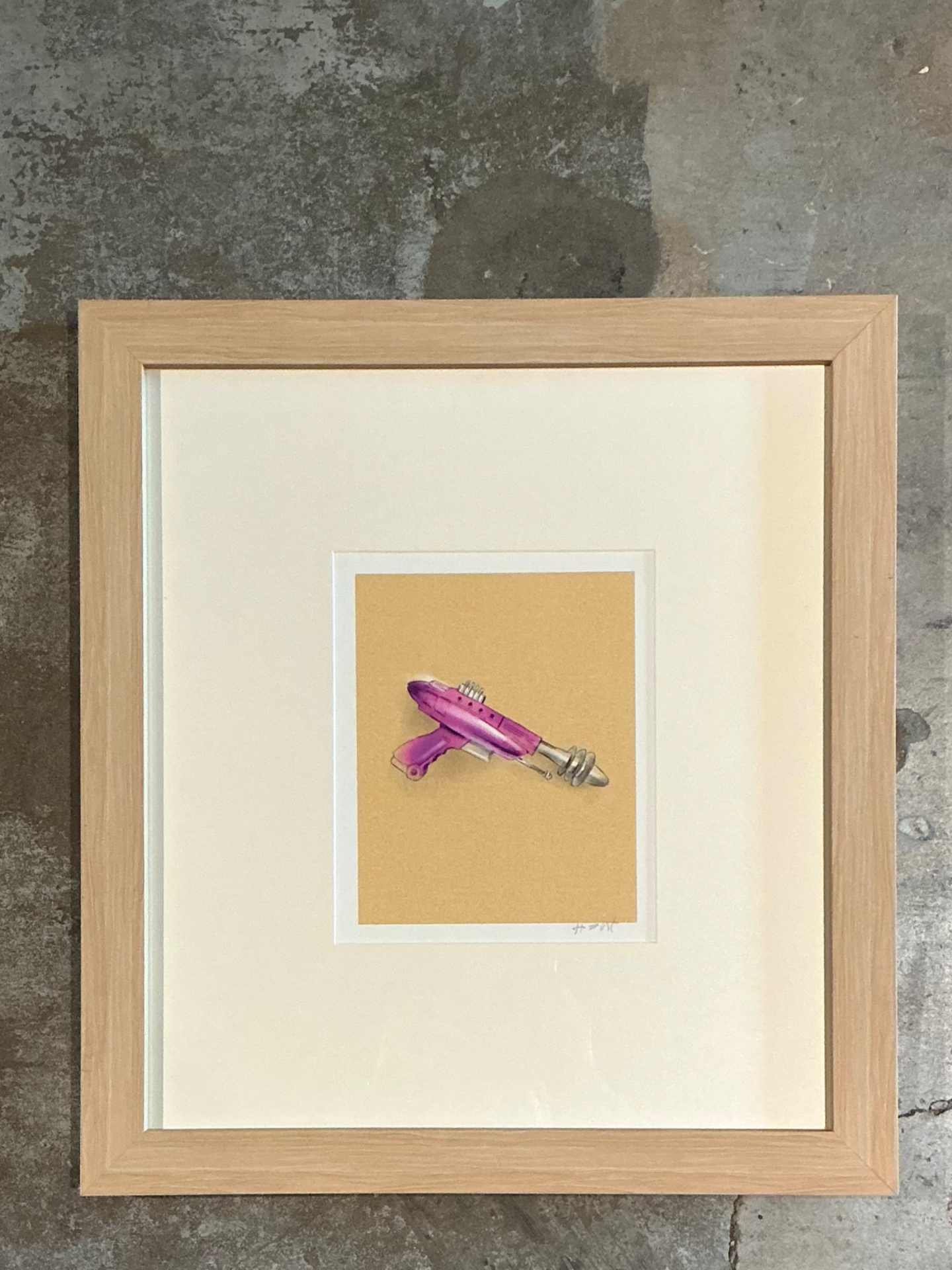 Vintage Framed Ray Gun Illustration on Paper - Back view