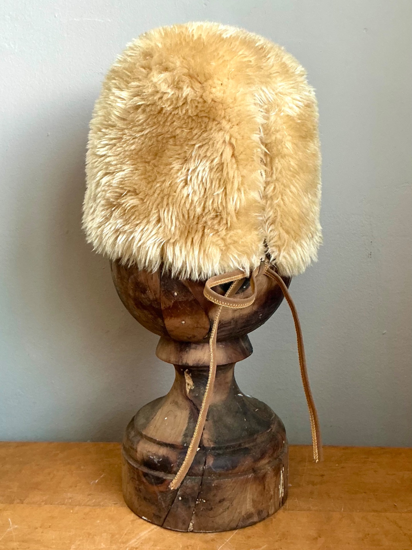Vintage Faux Fur Hat With Leather Tie - Detail view