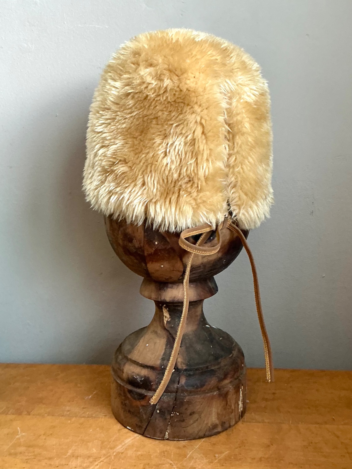 Vintage Faux Fur Hat With Leather Tie - Back view