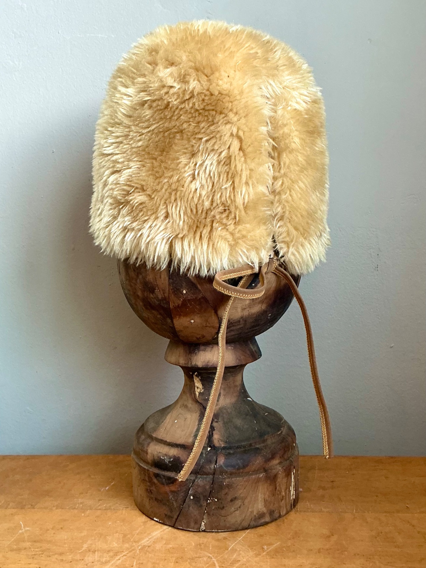 Vintage Faux Fur Hat With Leather Tie - Top view