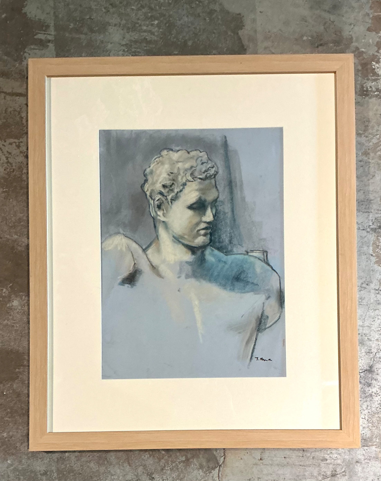 Vintage Framed Classical Bust Study on Paper - Back view