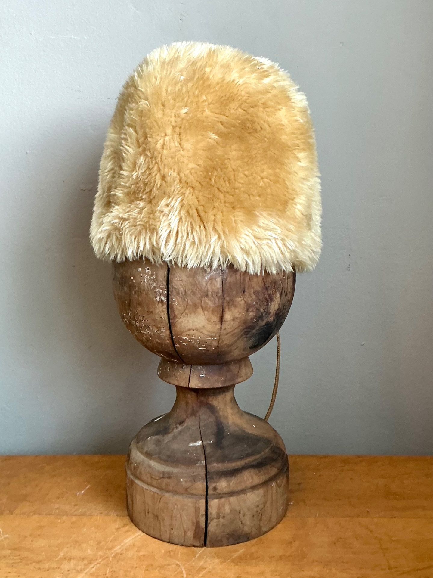 Vintage Faux Fur Hat With Leather Tie - Top view
