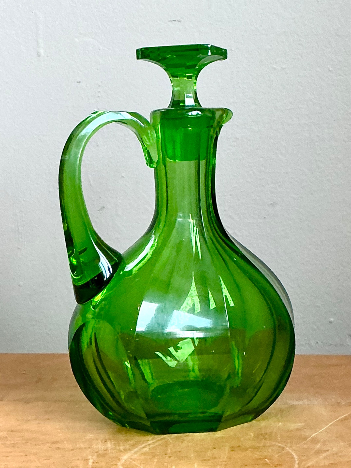 Vintage Green Glass Decanter - Top view