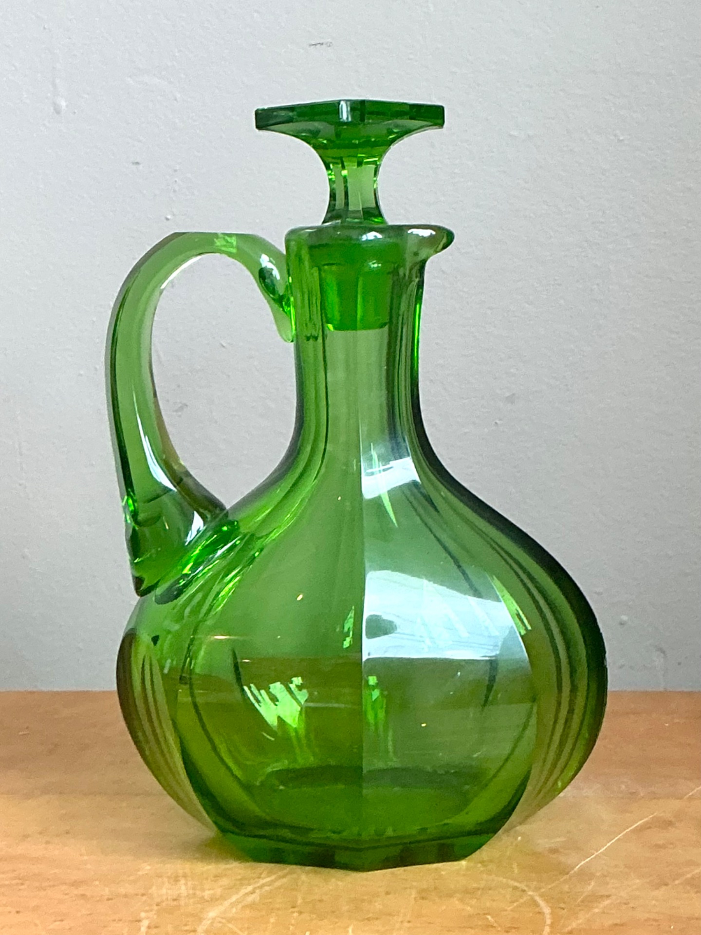 Vintage Green Glass Decanter - Top view