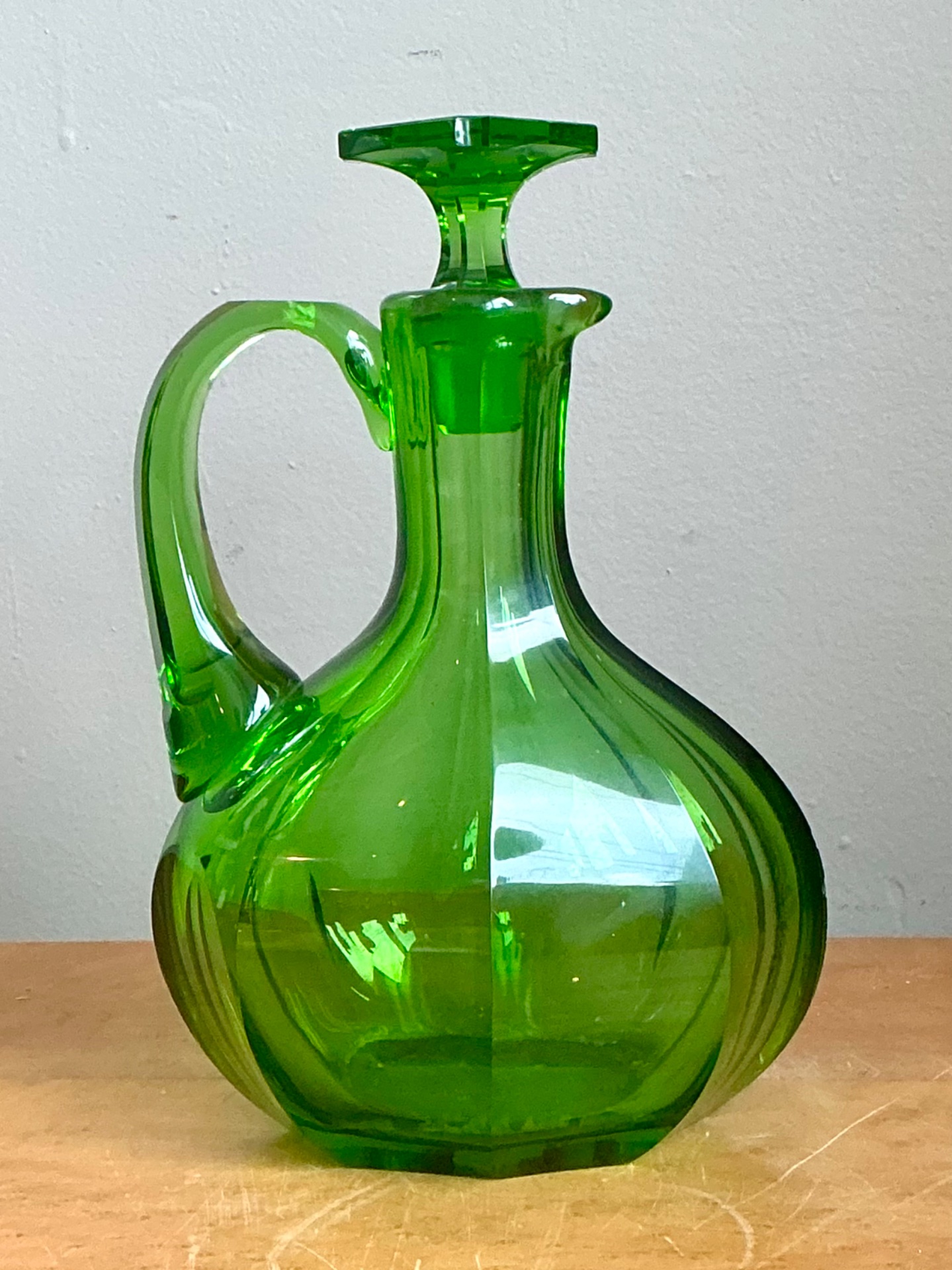 Vintage Green Glass Decanter - Side view