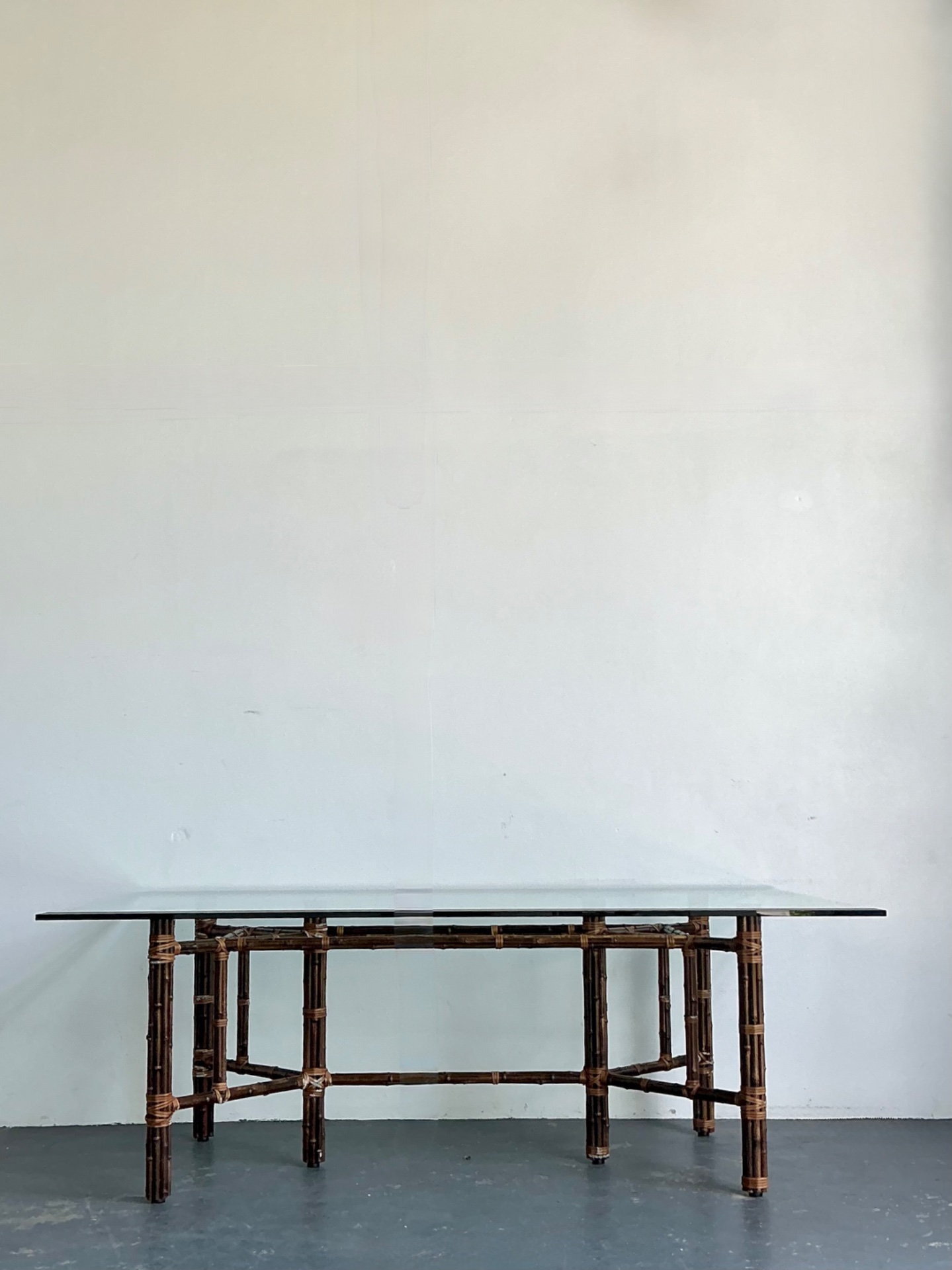 Vintage McGuire Rattan and Glass Dining Table - Detail view