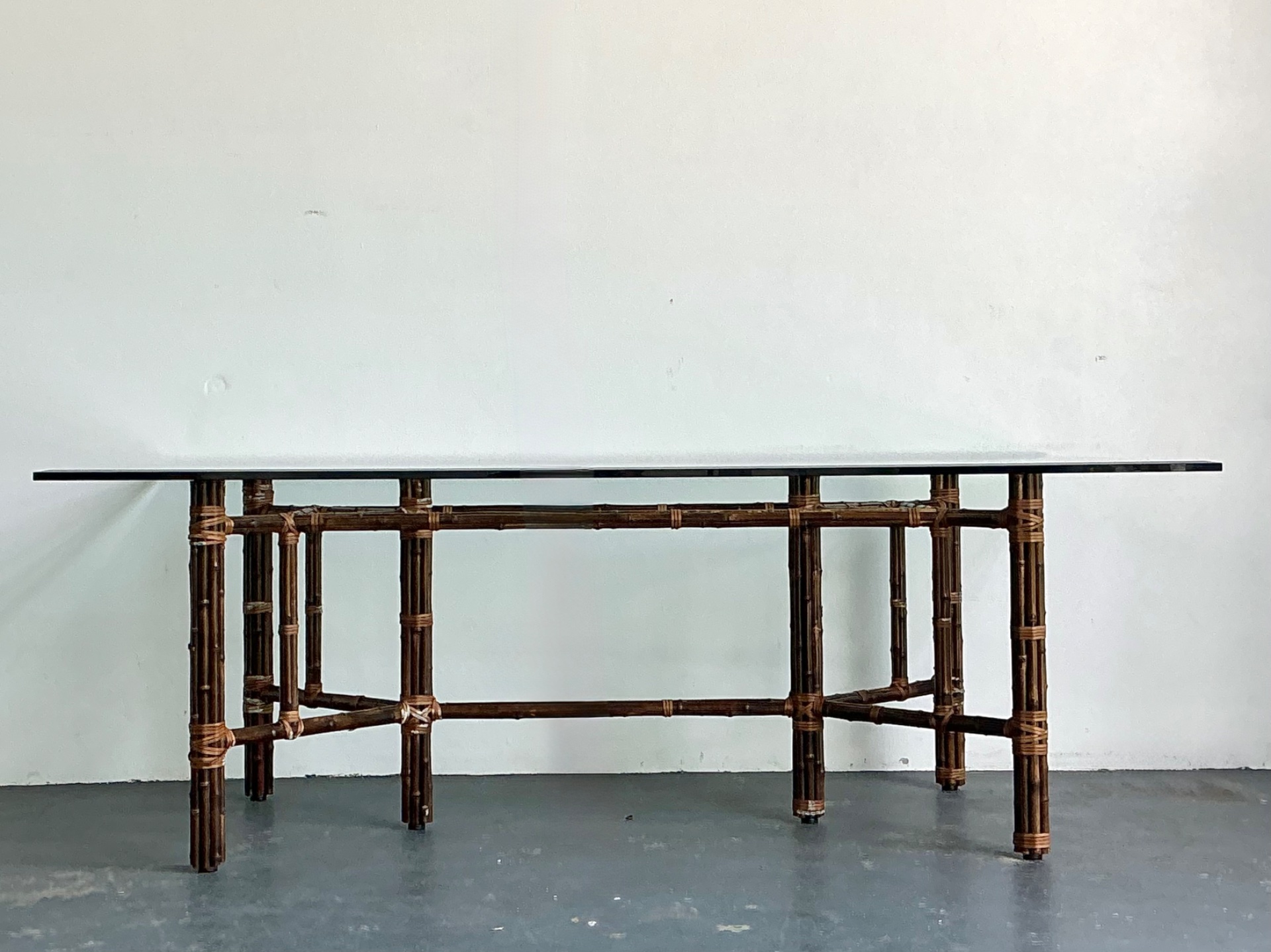 Vintage McGuire Rattan and Glass Dining Table - Back view