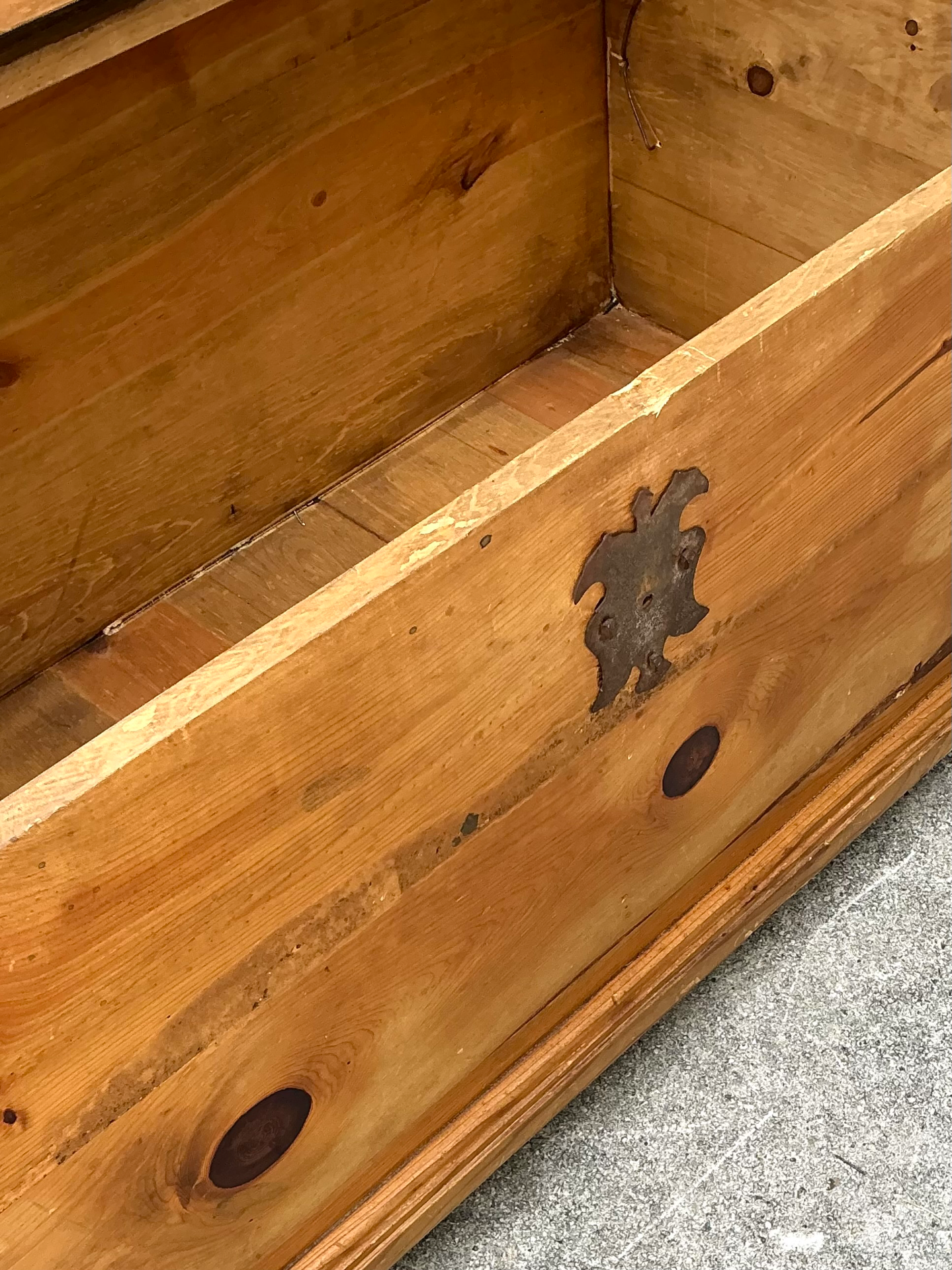 Vintage Rustic Wood Storage Coffee Table - Side view