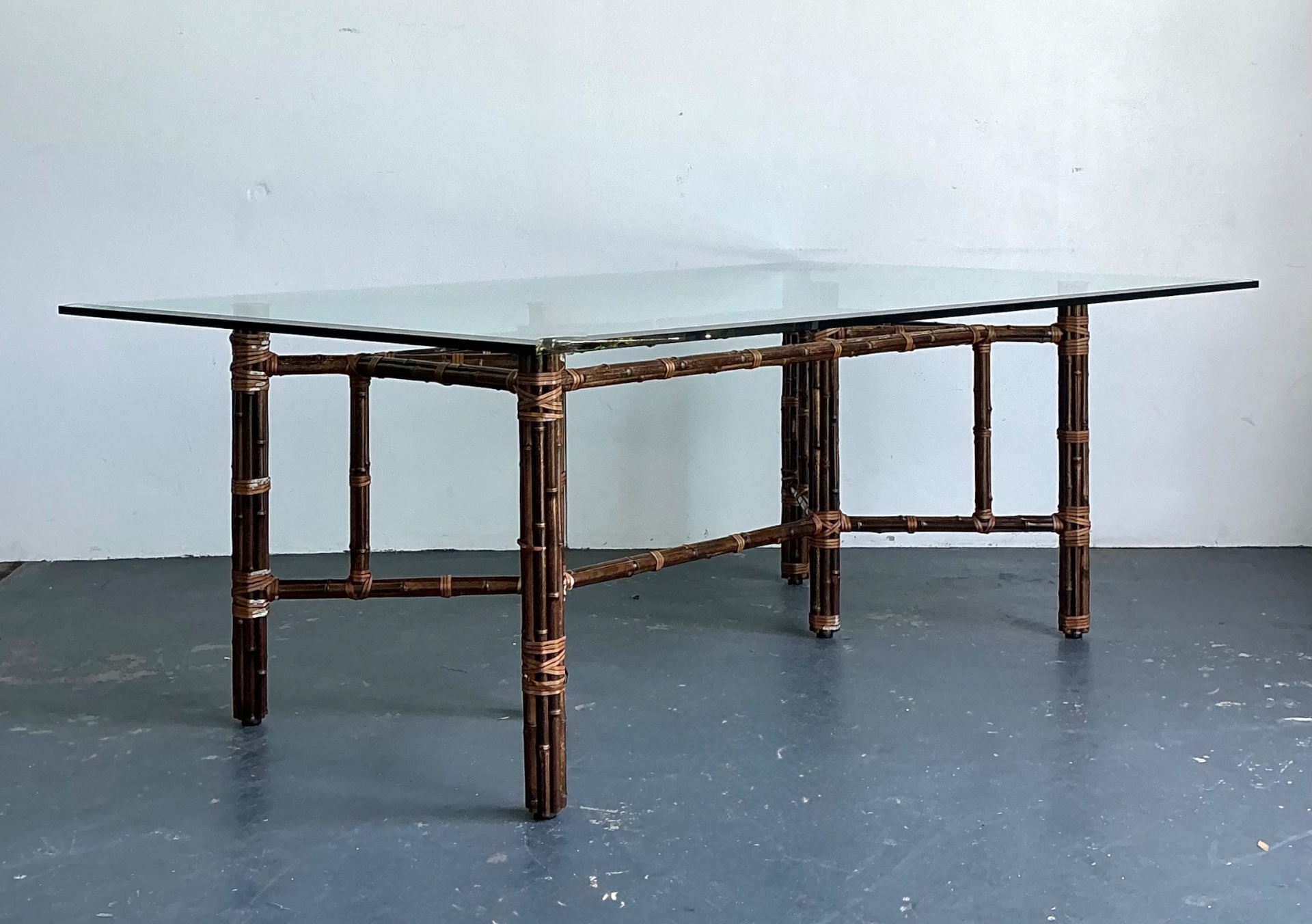 Vintage McGuire Rattan and Glass Dining Table - Side view