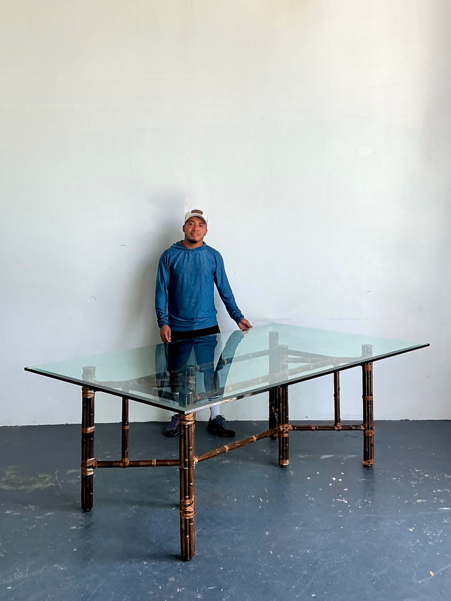 Vintage McGuire Rattan and Glass Dining Table - Top view