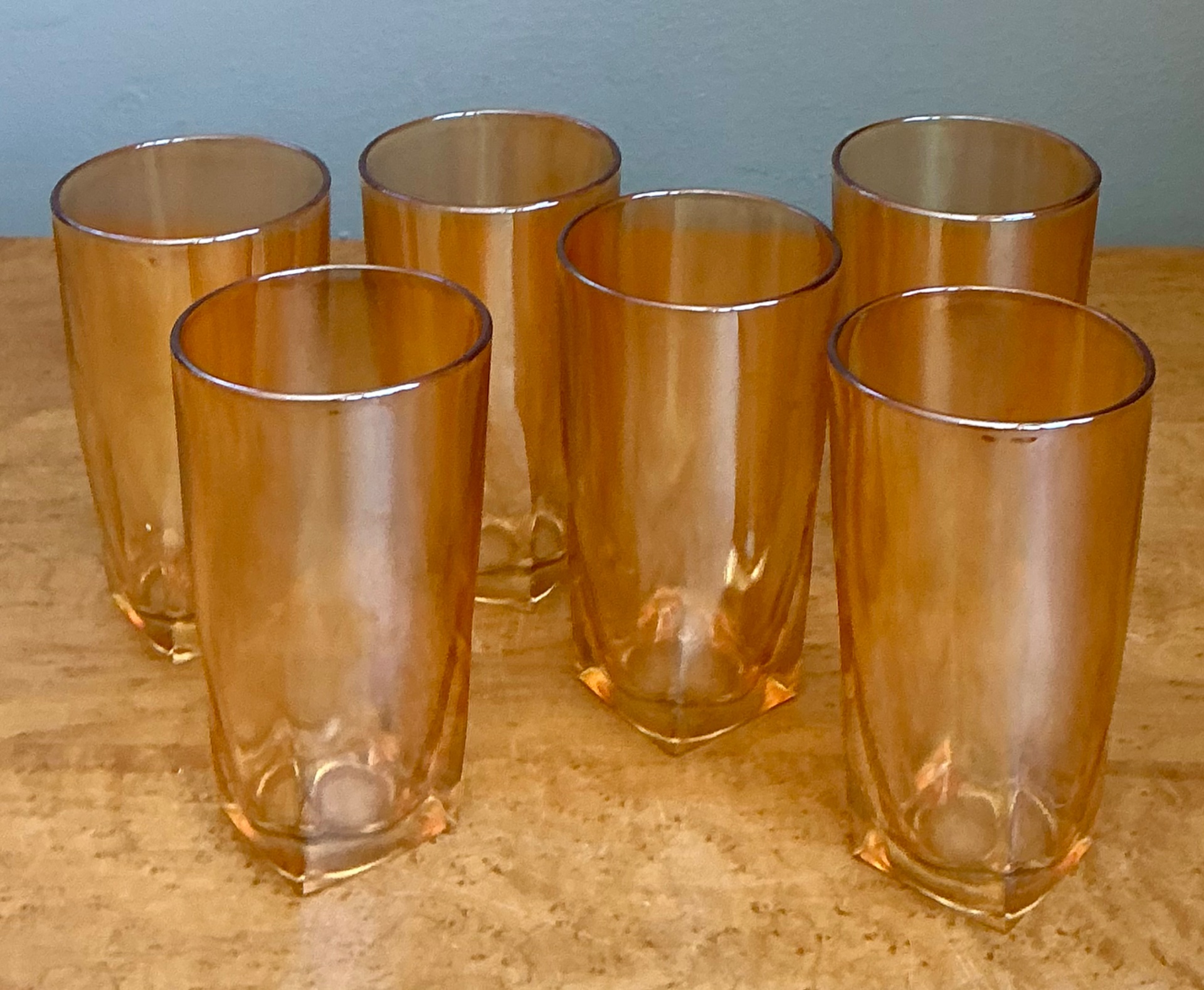 Vintage Amber Glass Tumblers - Set of 6 - Side view