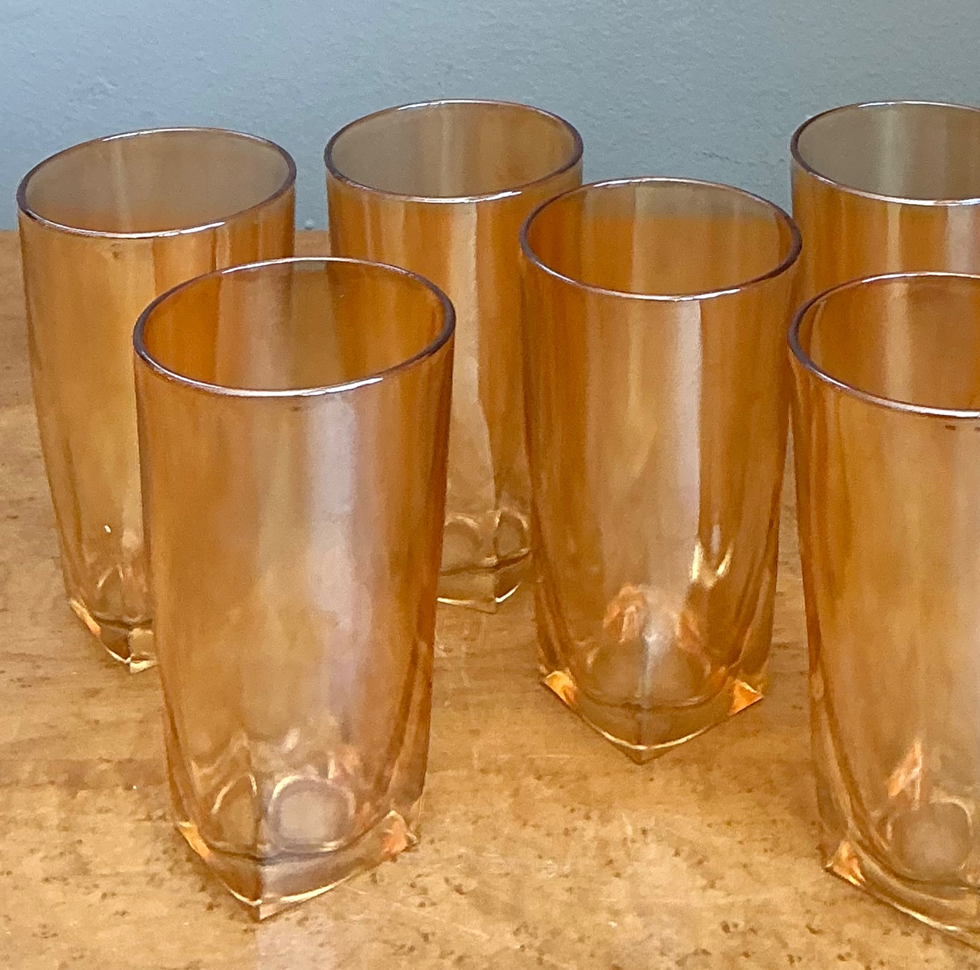 Vintage Amber Glass Tumblers - Set of 6 - Top view