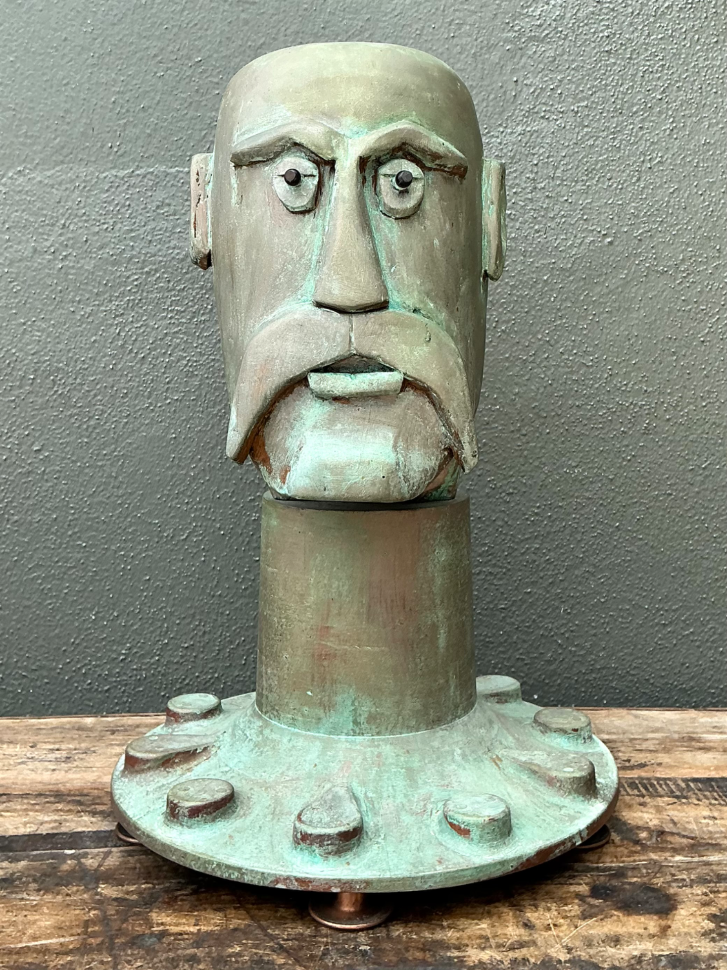 Vintage Steampunk Patinated Resin Bust Of Man - Top view
