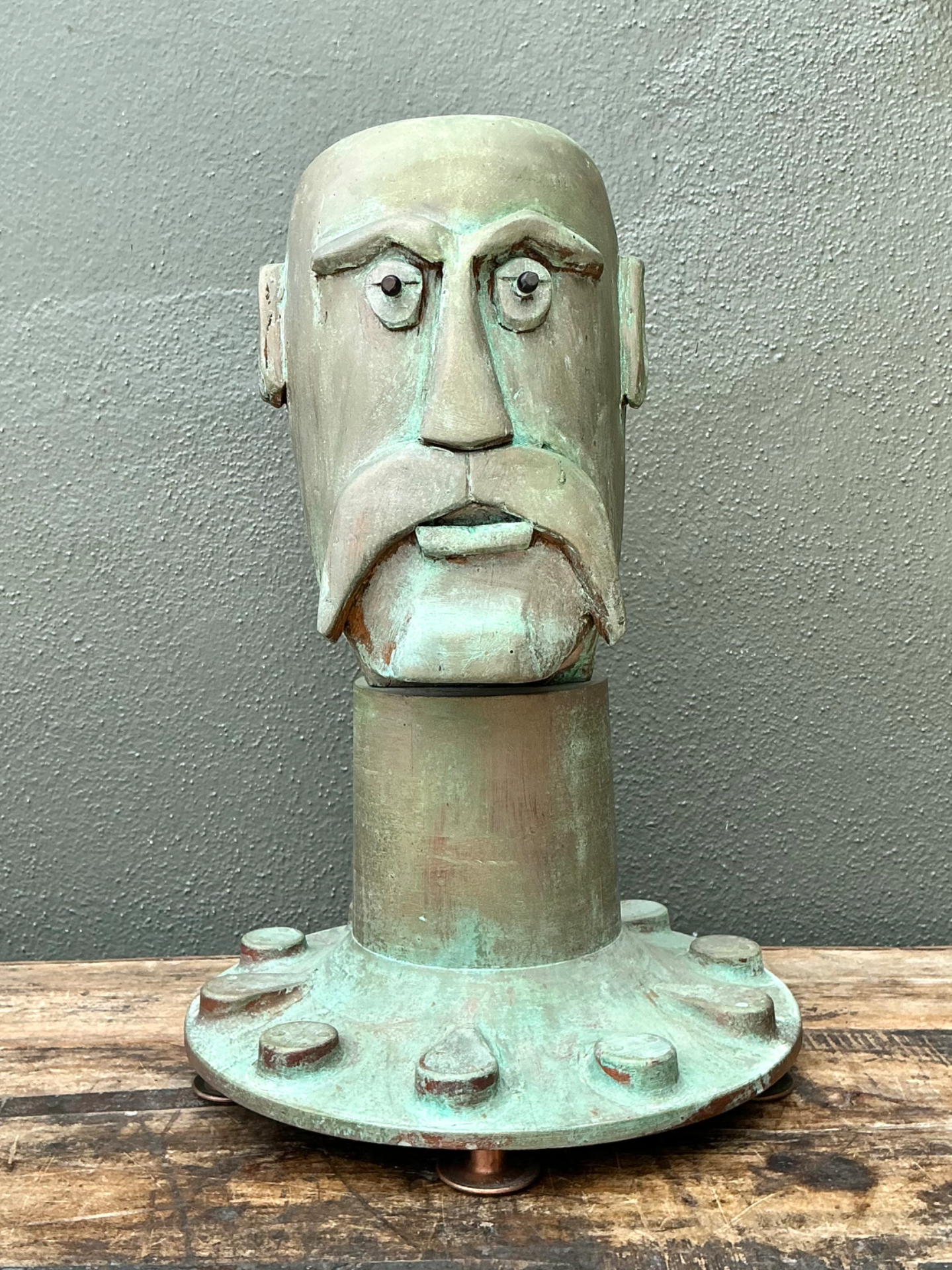 Vintage Steampunk Patinated Resin Bust Of Man - Side view