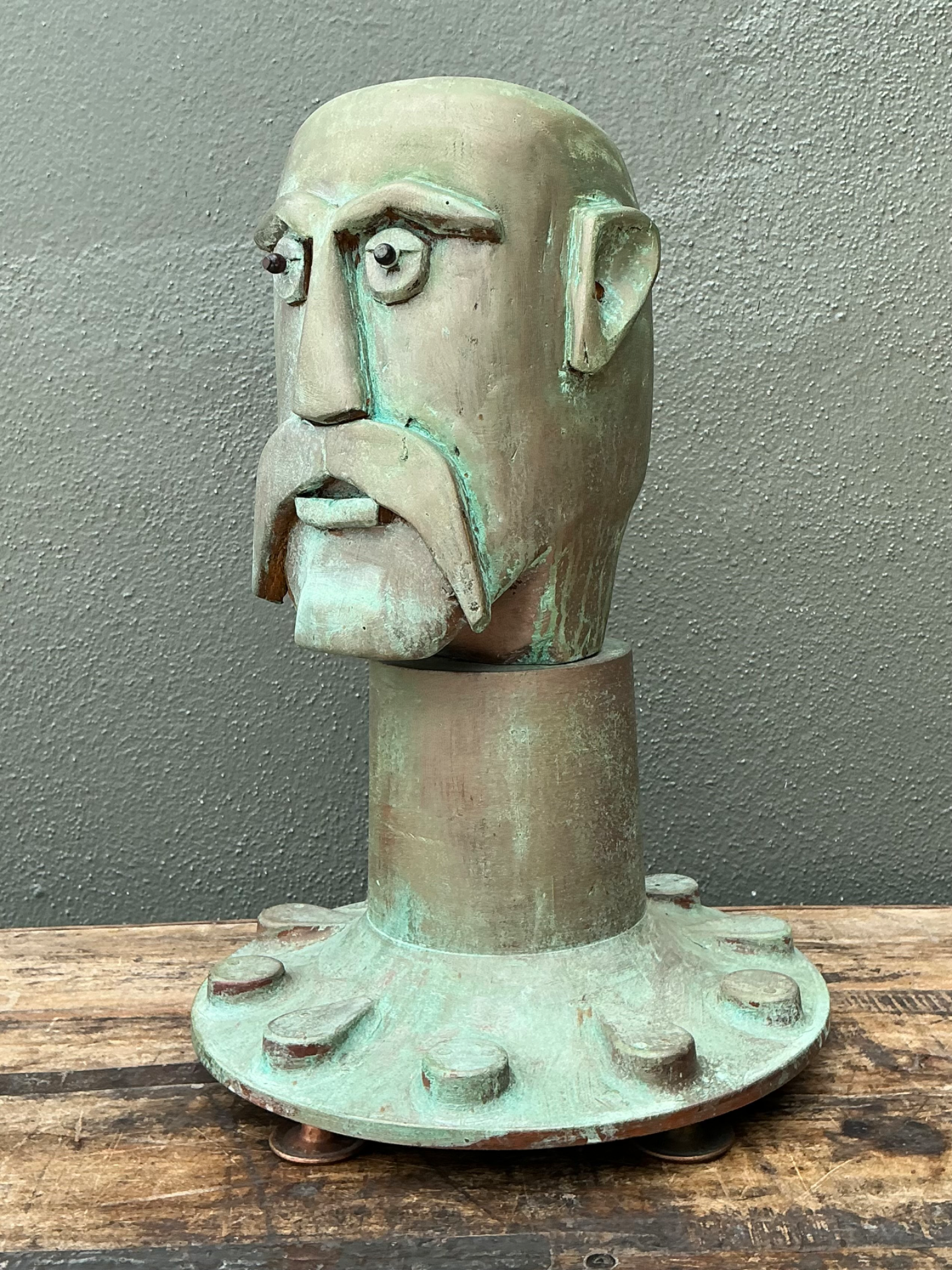 Vintage Steampunk Patinated Resin Bust Of Man - Back view