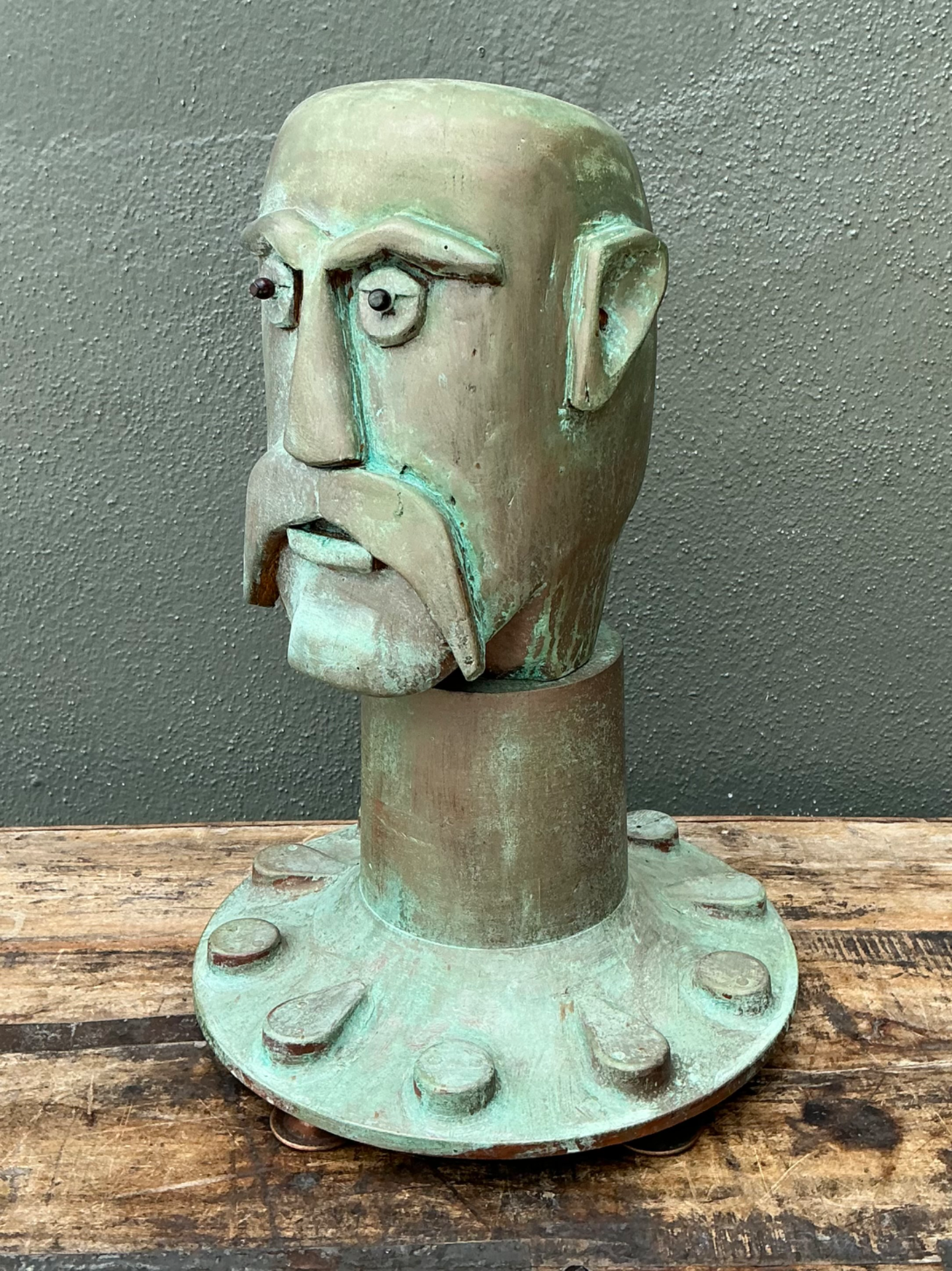 Vintage Steampunk Patinated Resin Bust Of Man - Detail view