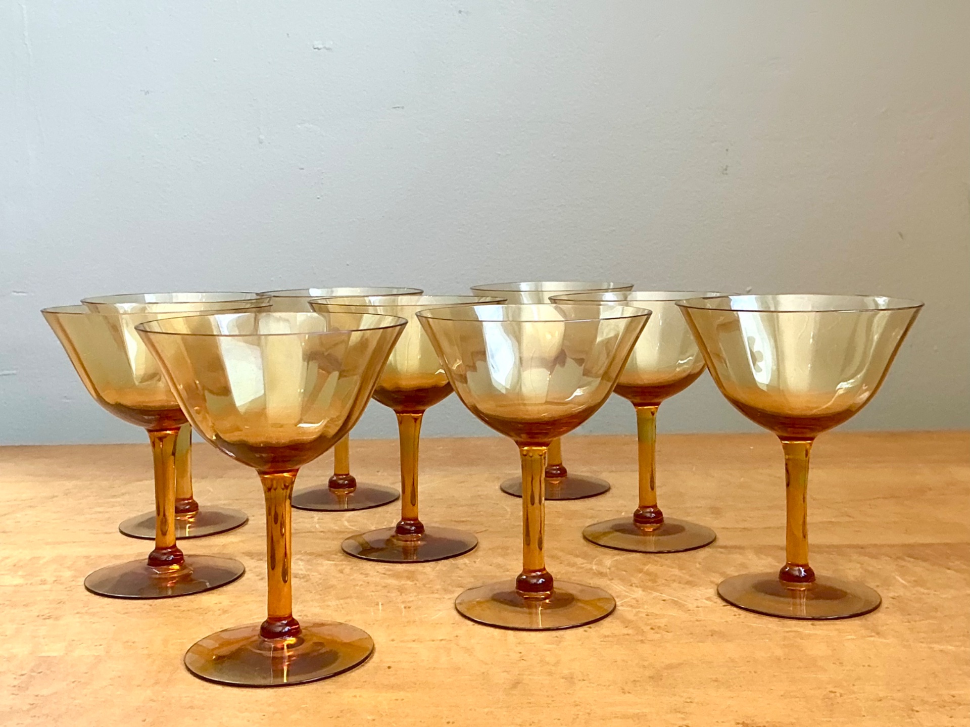 Vintage Amber Glass Coupes - Set of 9 - Back view