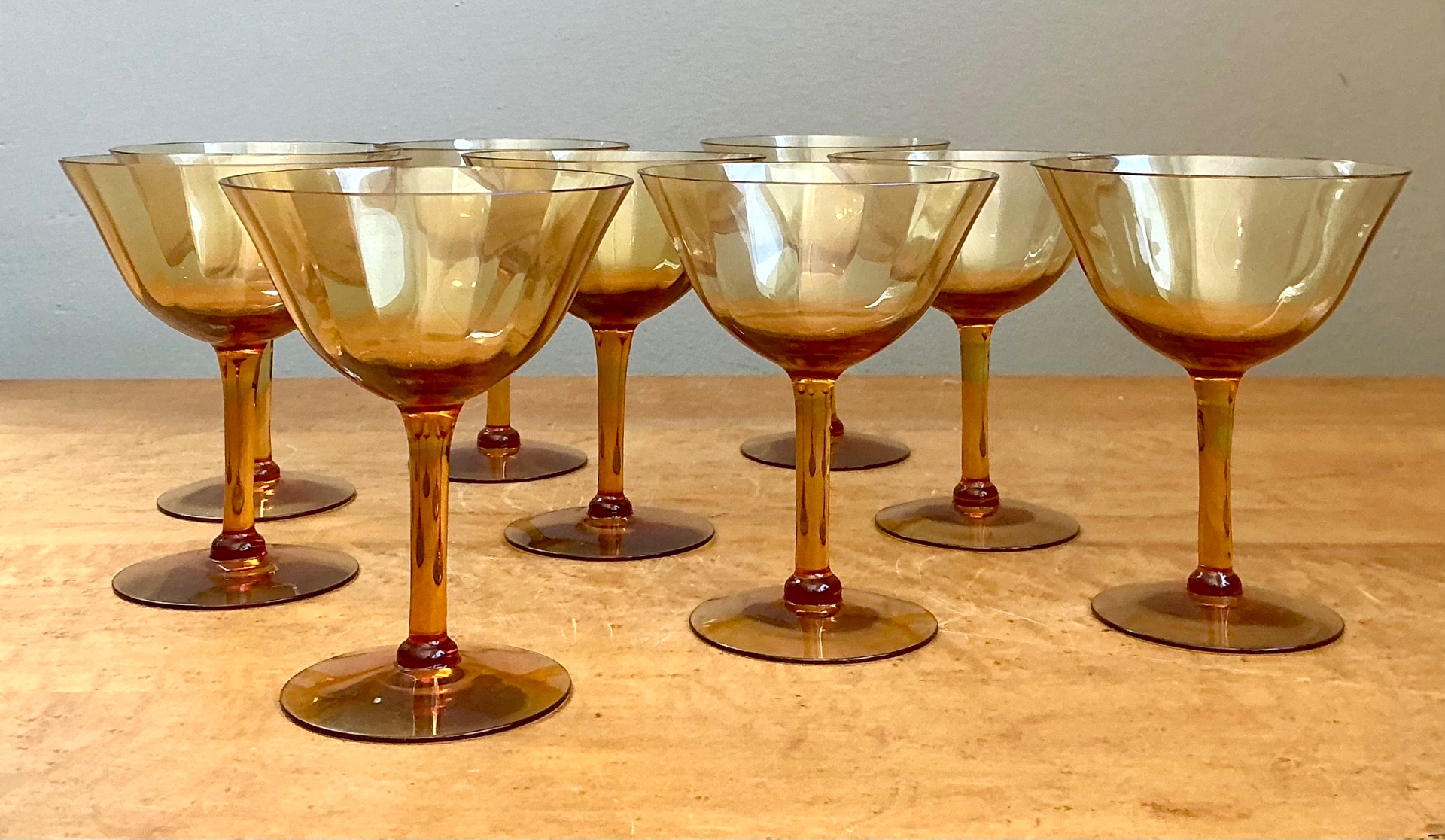 Vintage Amber Glass Coupes - Set of 9 - Detail view