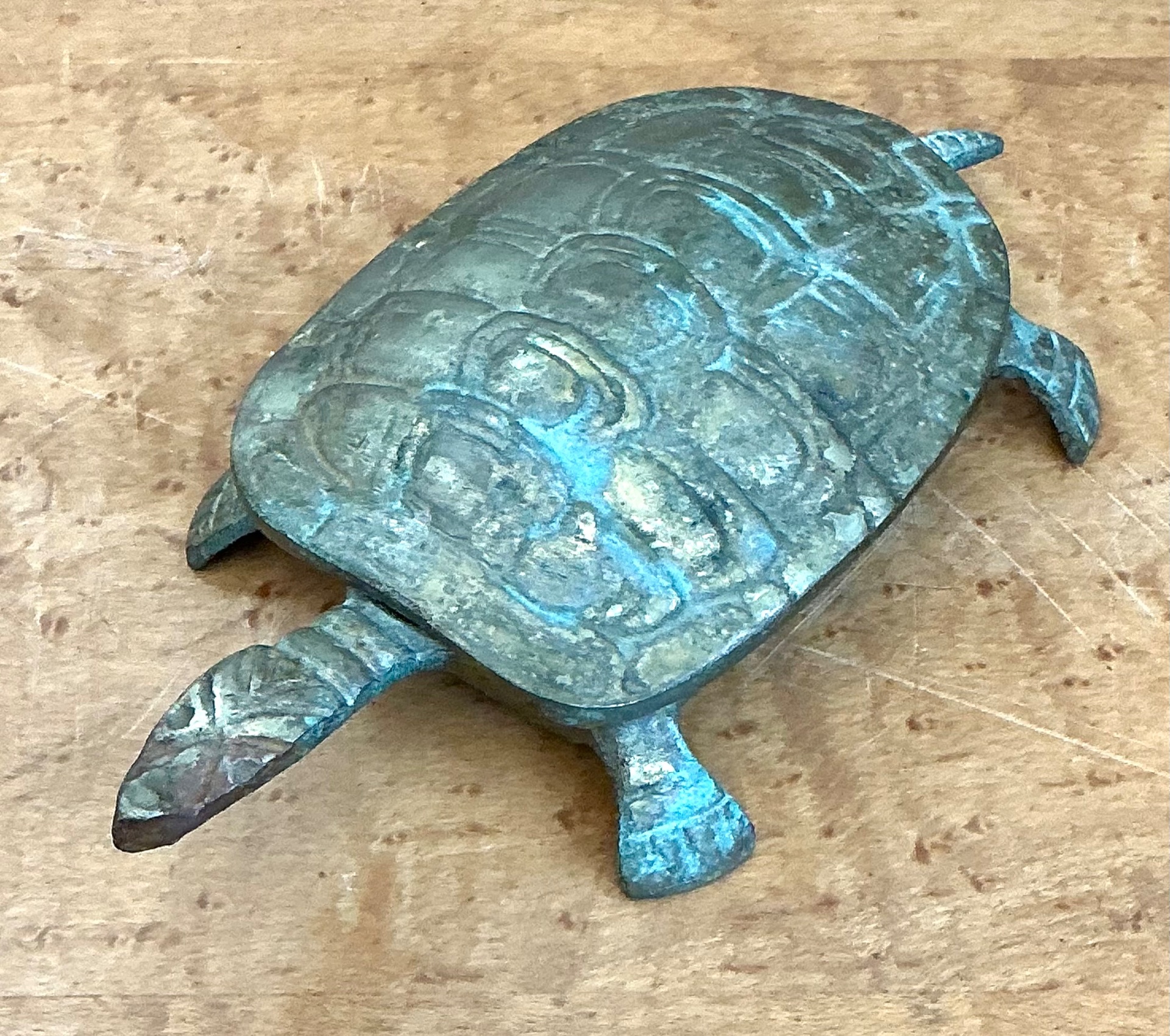 Vintage Patinated Metal Turtle Trinket Box - Back view
